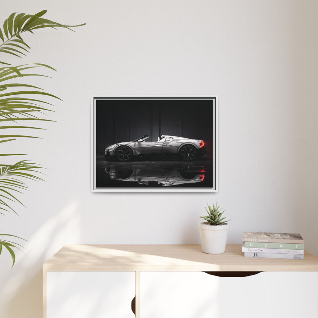 Framed Matte Canvas: Sleek Sports Car Reflection Wall Art