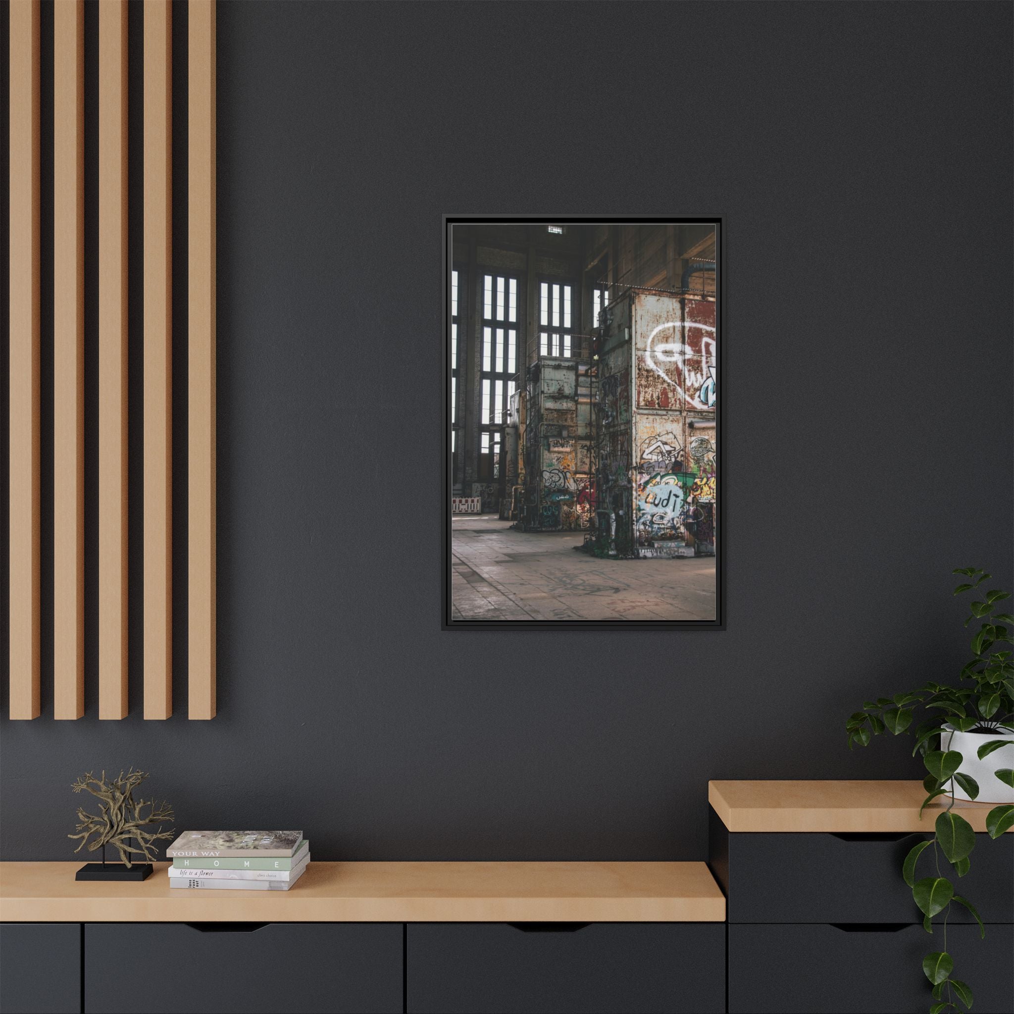 Urban Graffiti Ruins Matte Framed Canvas