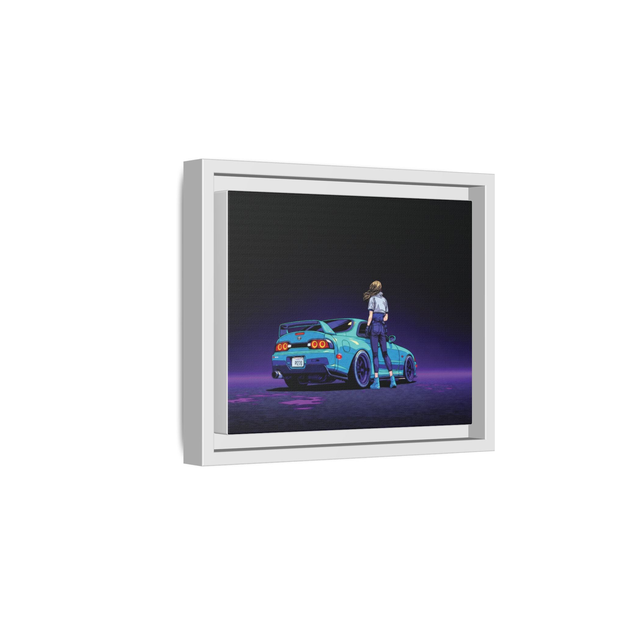 Retro Neon Race Car Poster Matte Canvas Framed | Anime Driver Wall Art