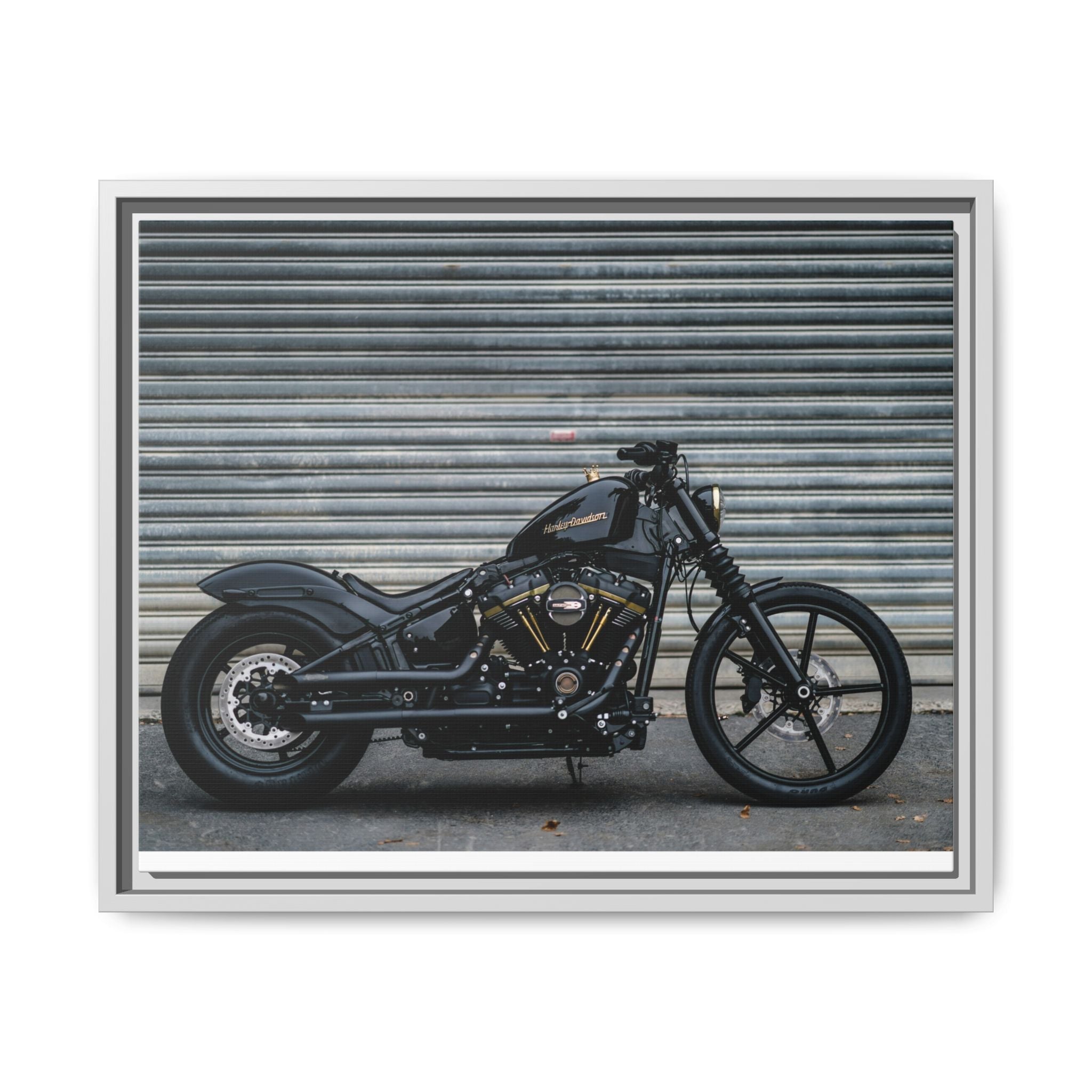 Framed Matte Canvas Motorcycle Print — Black Bobber Wall Art
