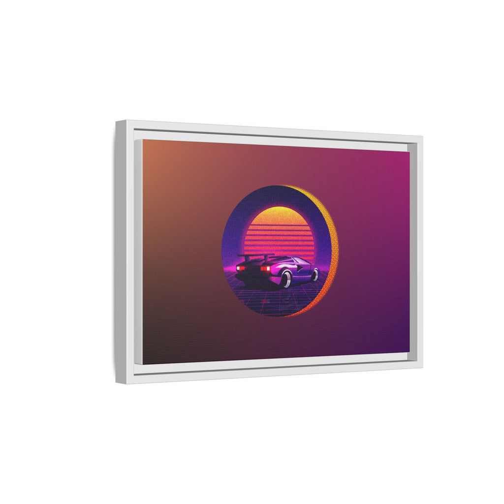 Retro Sunset Sports Car Matte Canvas Framed Wall Art