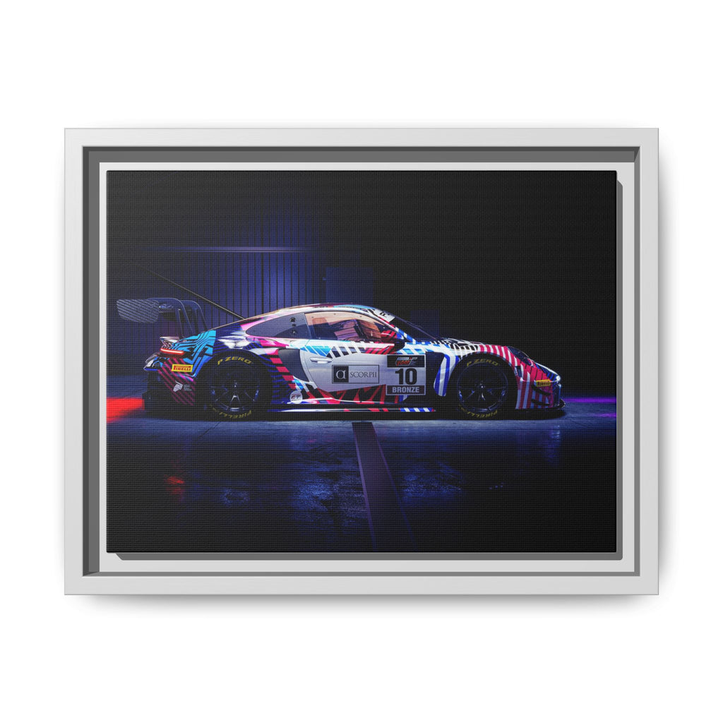 Framed Matte Canvas Print — Neon Racecar Wall Art