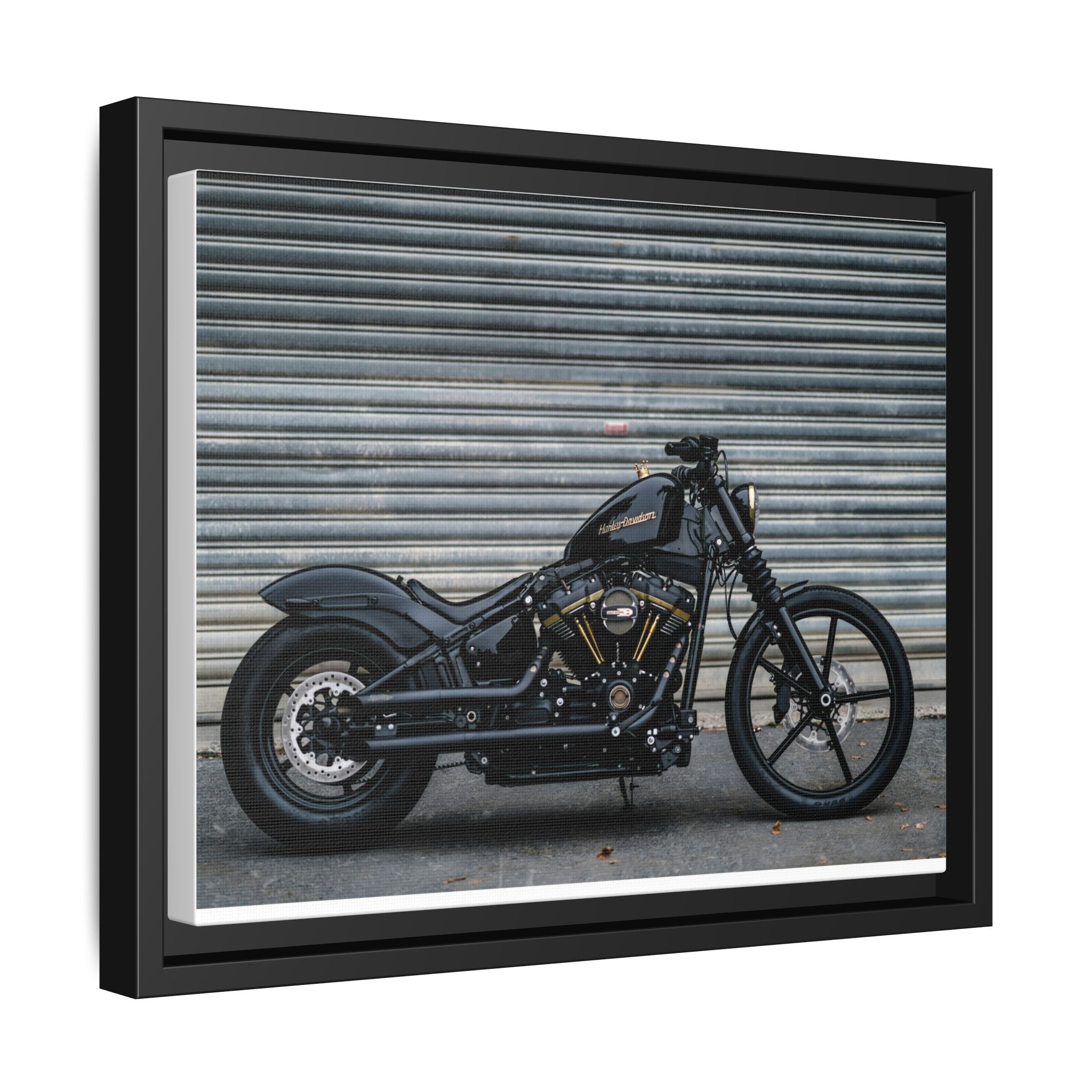 Framed Matte Canvas Motorcycle Print — Black Bobber Wall Art