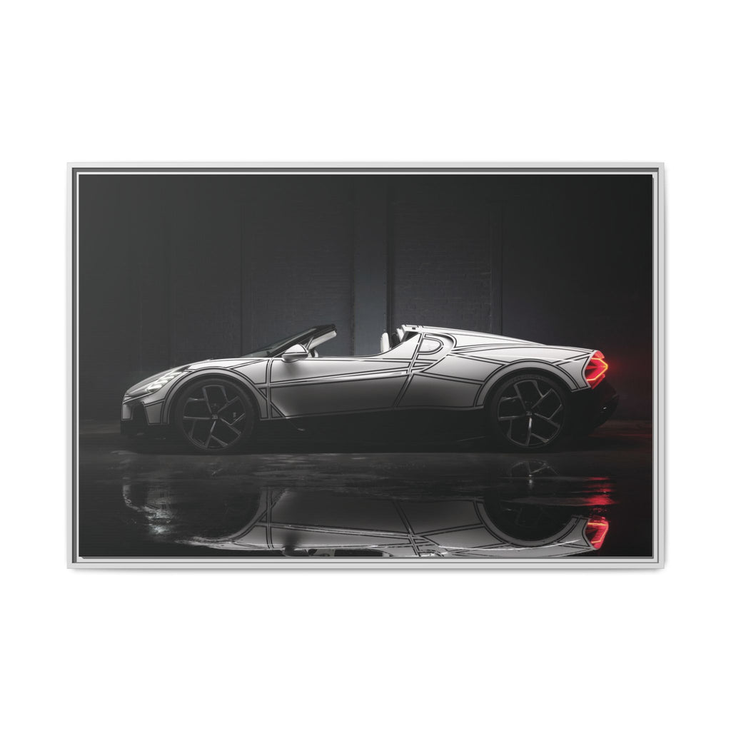 Framed Matte Canvas: Sleek Sports Car Reflection Wall Art