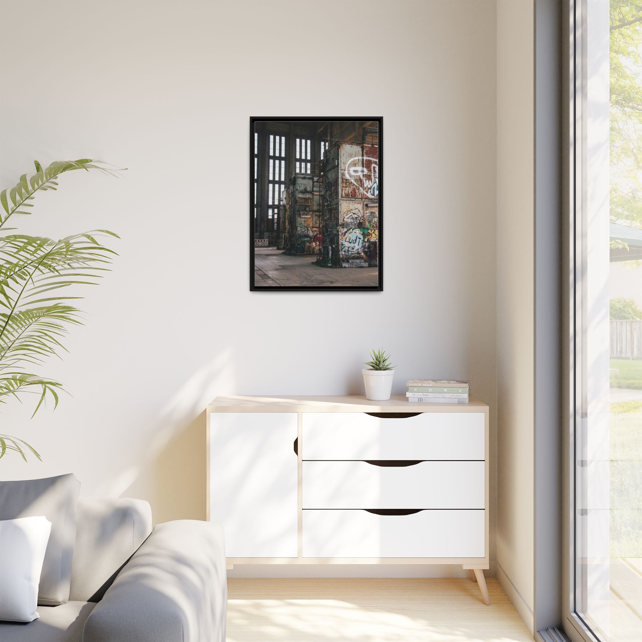 Urban Graffiti Ruins Matte Framed Canvas