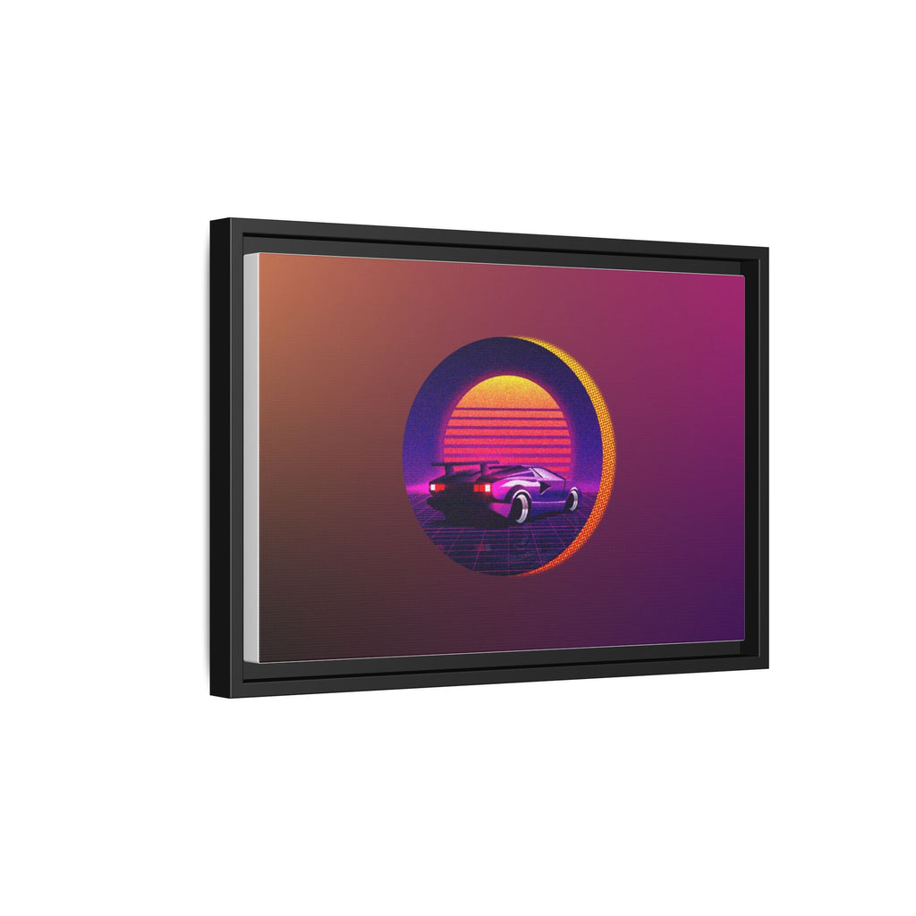 Retro Sunset Sports Car Matte Canvas Framed Wall Art