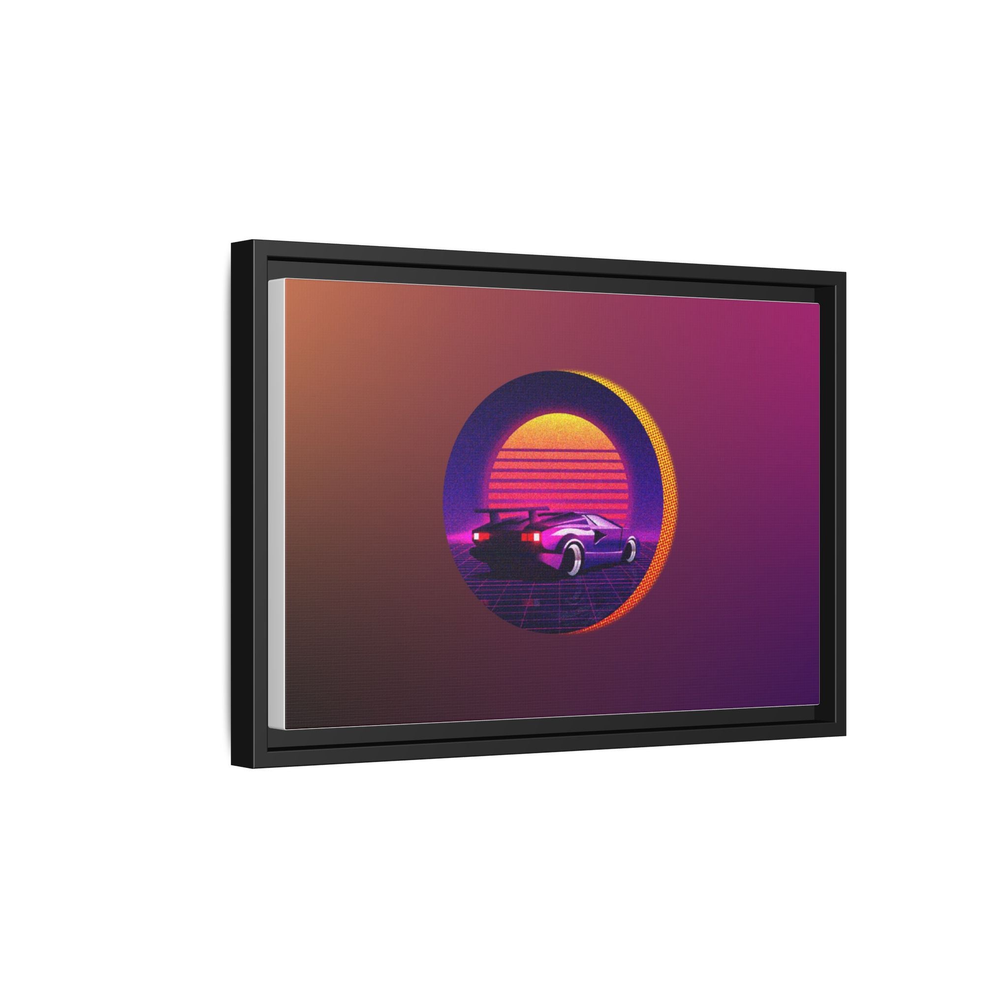 Retro Sunset Sports Car Matte Canvas Framed Wall Art