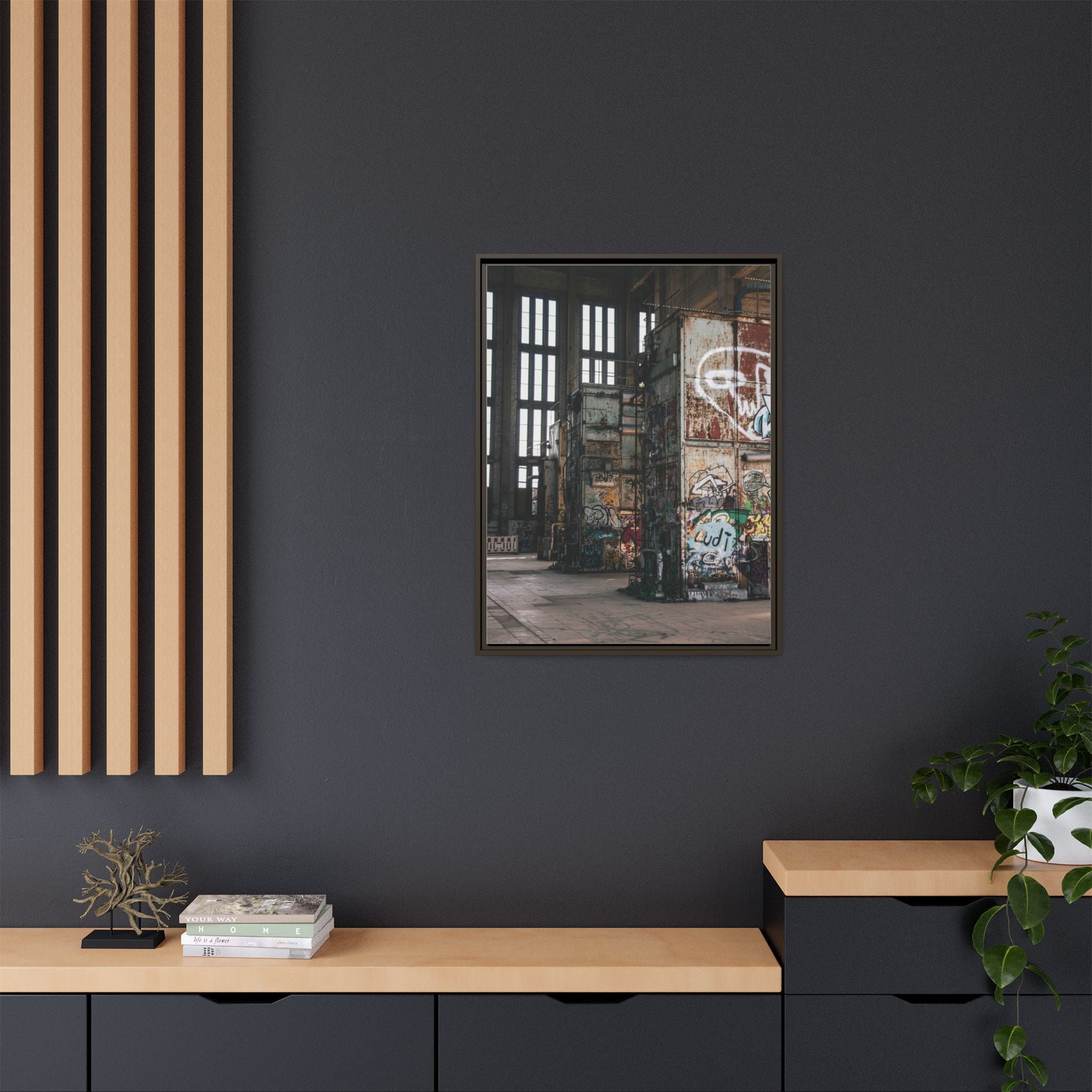 Urban Graffiti Ruins Matte Framed Canvas