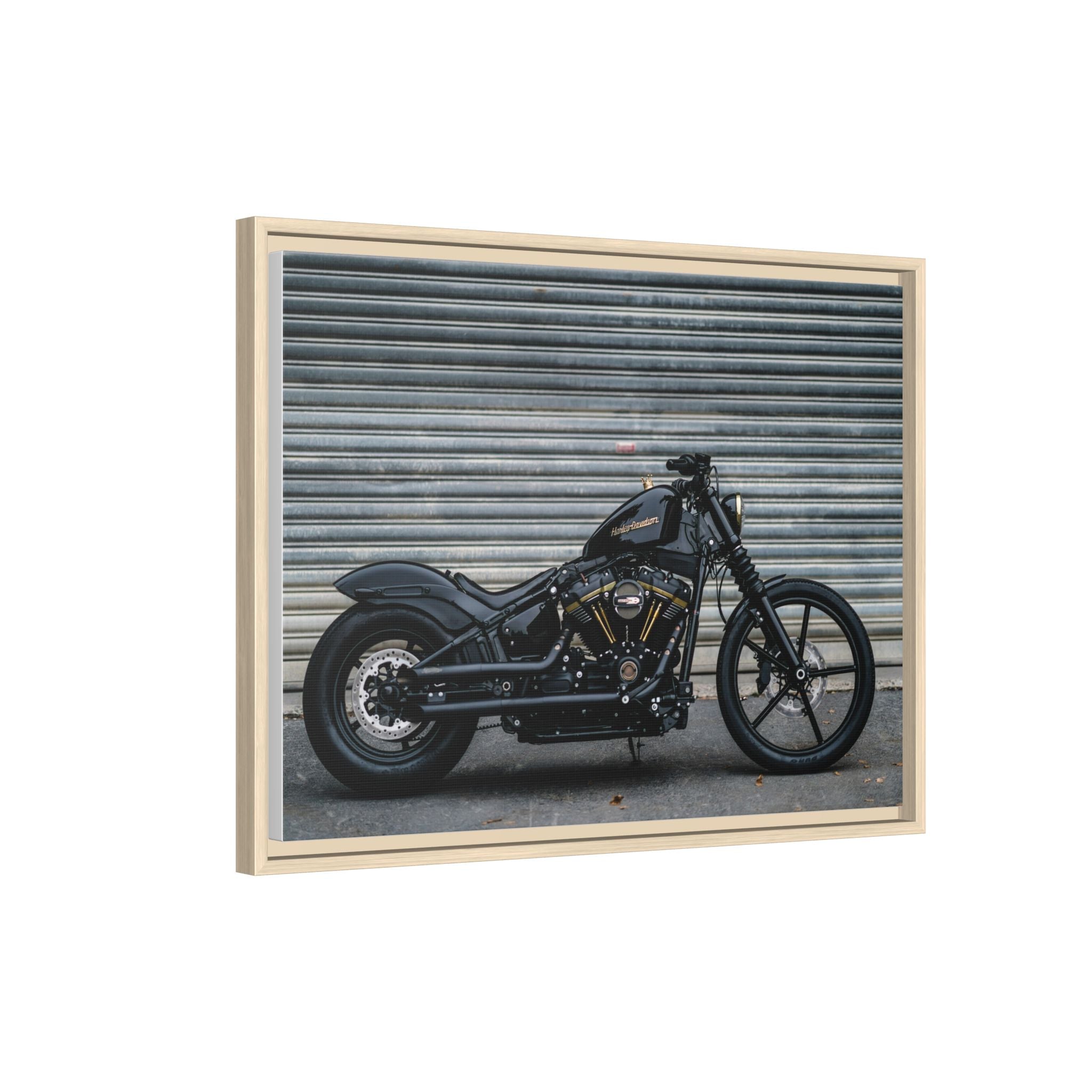 Framed Matte Canvas Motorcycle Print — Black Bobber Wall Art