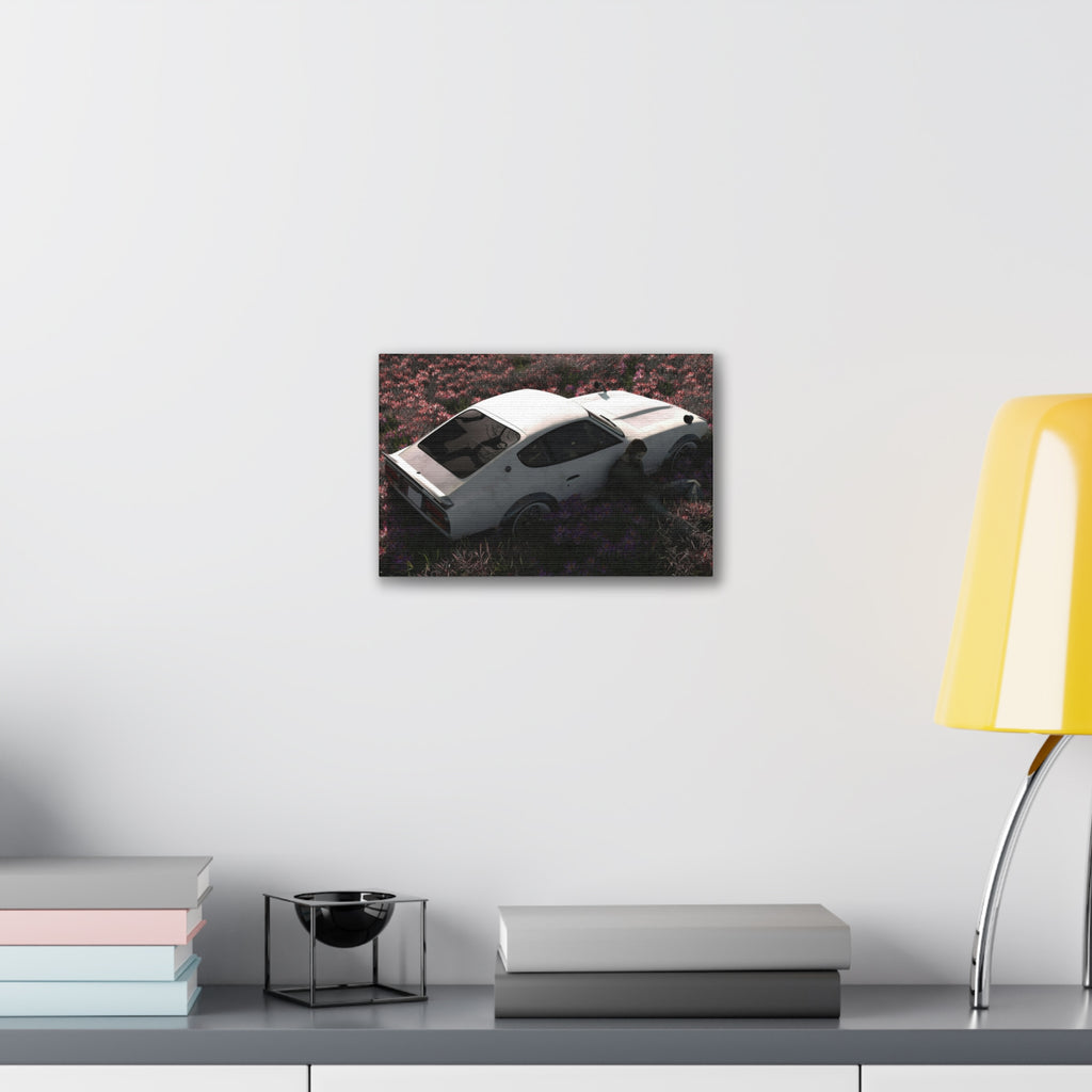 Vintage White Datsun in Wildflower Field Canvas