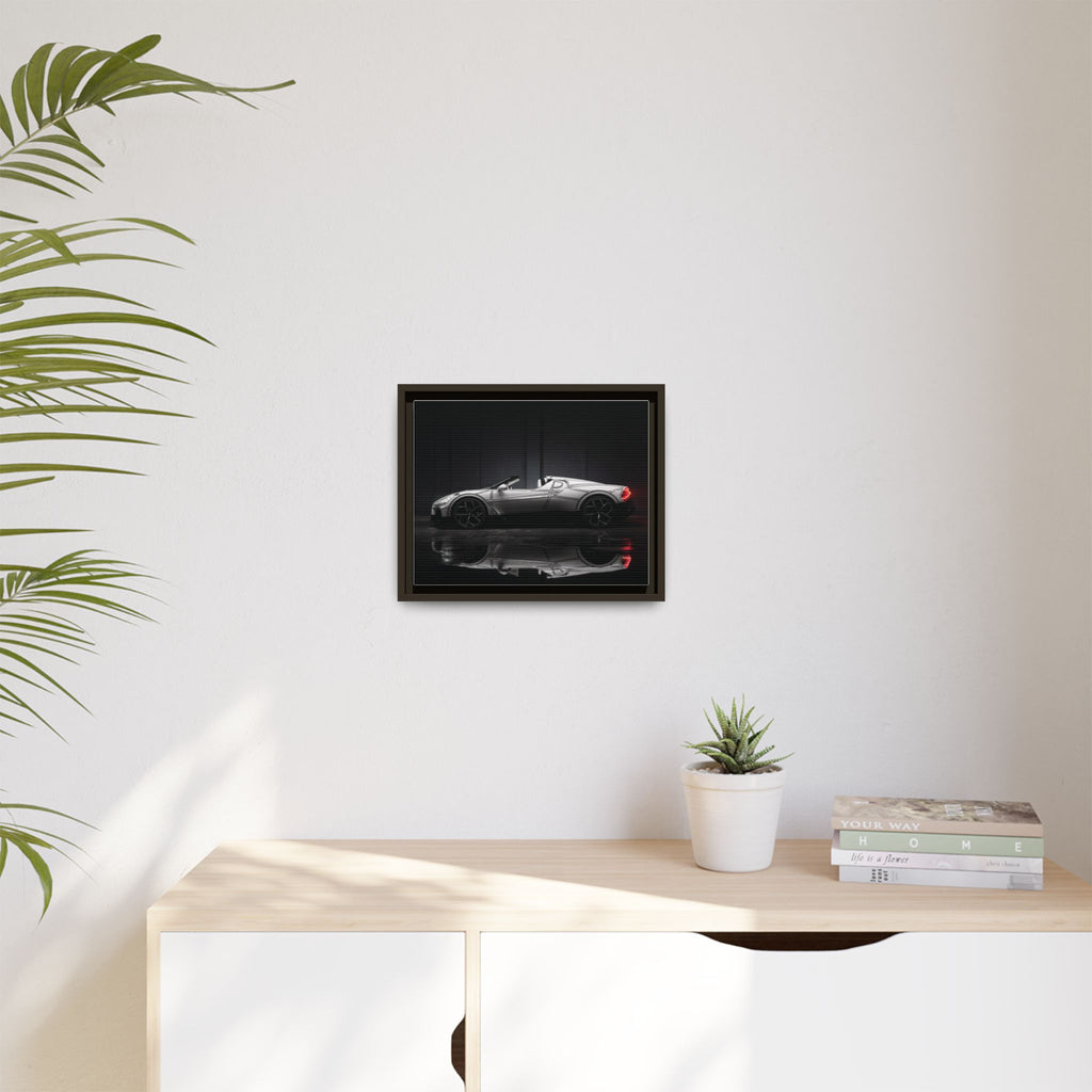 Framed Matte Canvas: Sleek Sports Car Reflection Wall Art