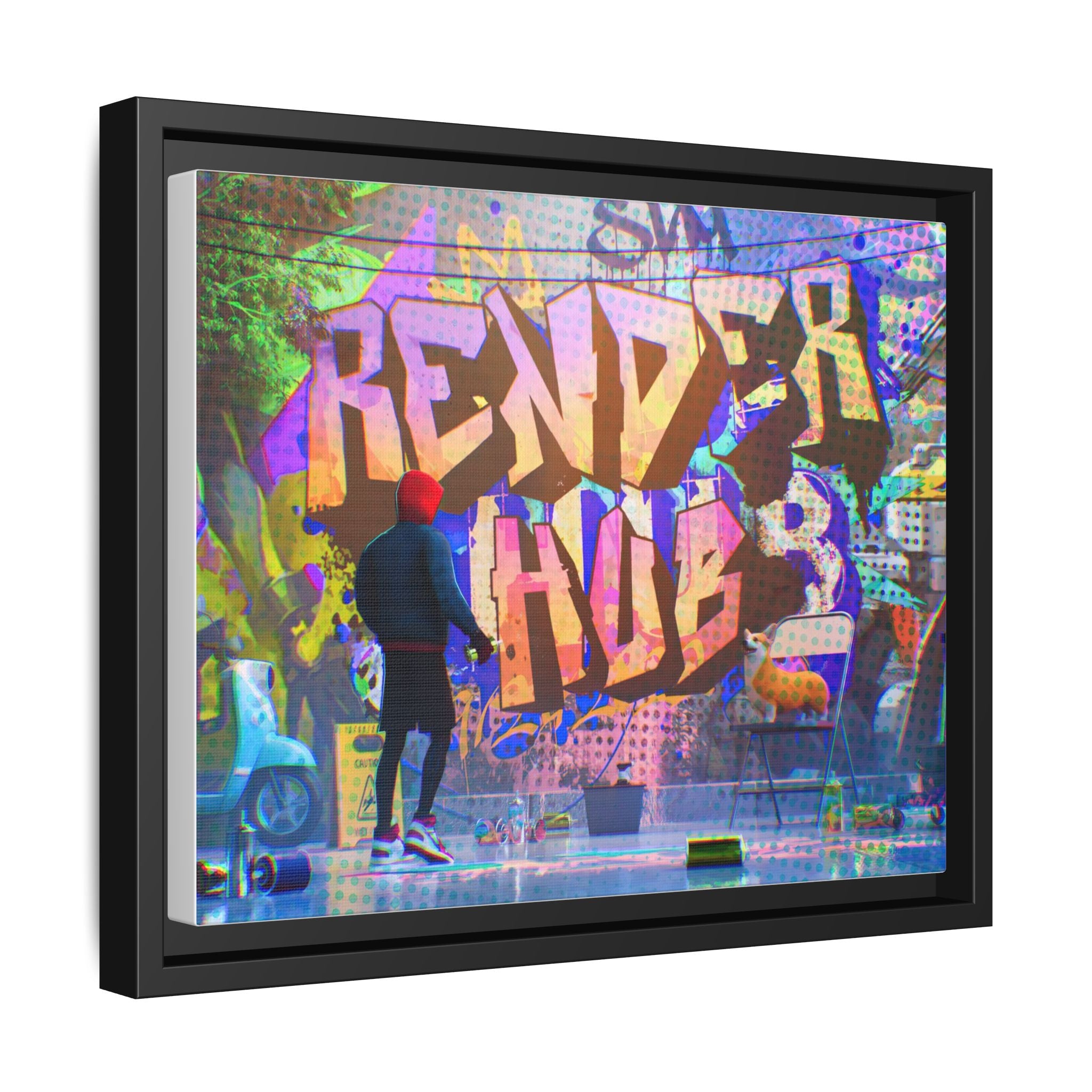 Graffiti Street Art Matte Canvas Framed Print — 'Render Hub' Urban Wall Decor