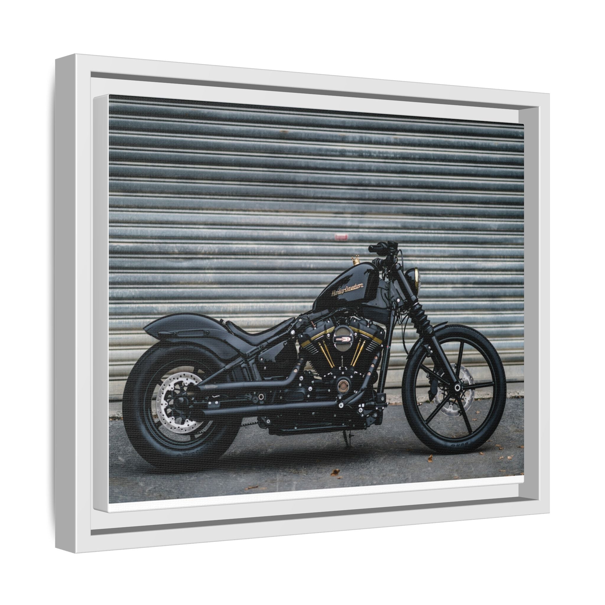 Framed Matte Canvas Motorcycle Print — Black Bobber Wall Art