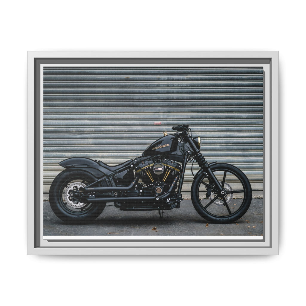 Framed Matte Canvas Motorcycle Print — Black Bobber Wall Art