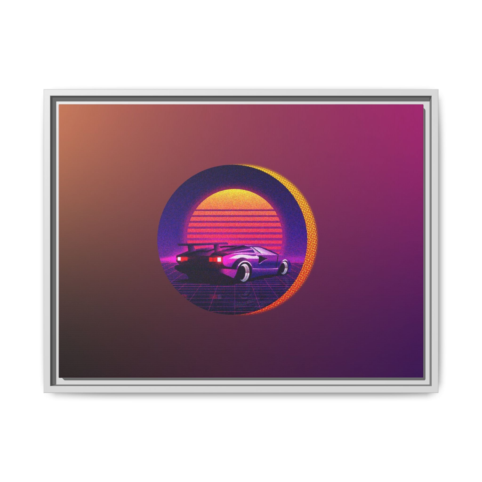 Retro Sunset Sports Car Matte Canvas Framed Wall Art