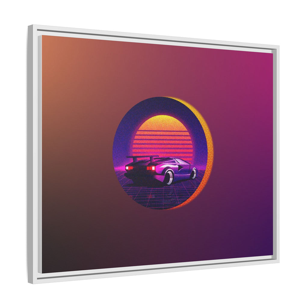 Retro Sunset Sports Car Matte Canvas Framed Wall Art