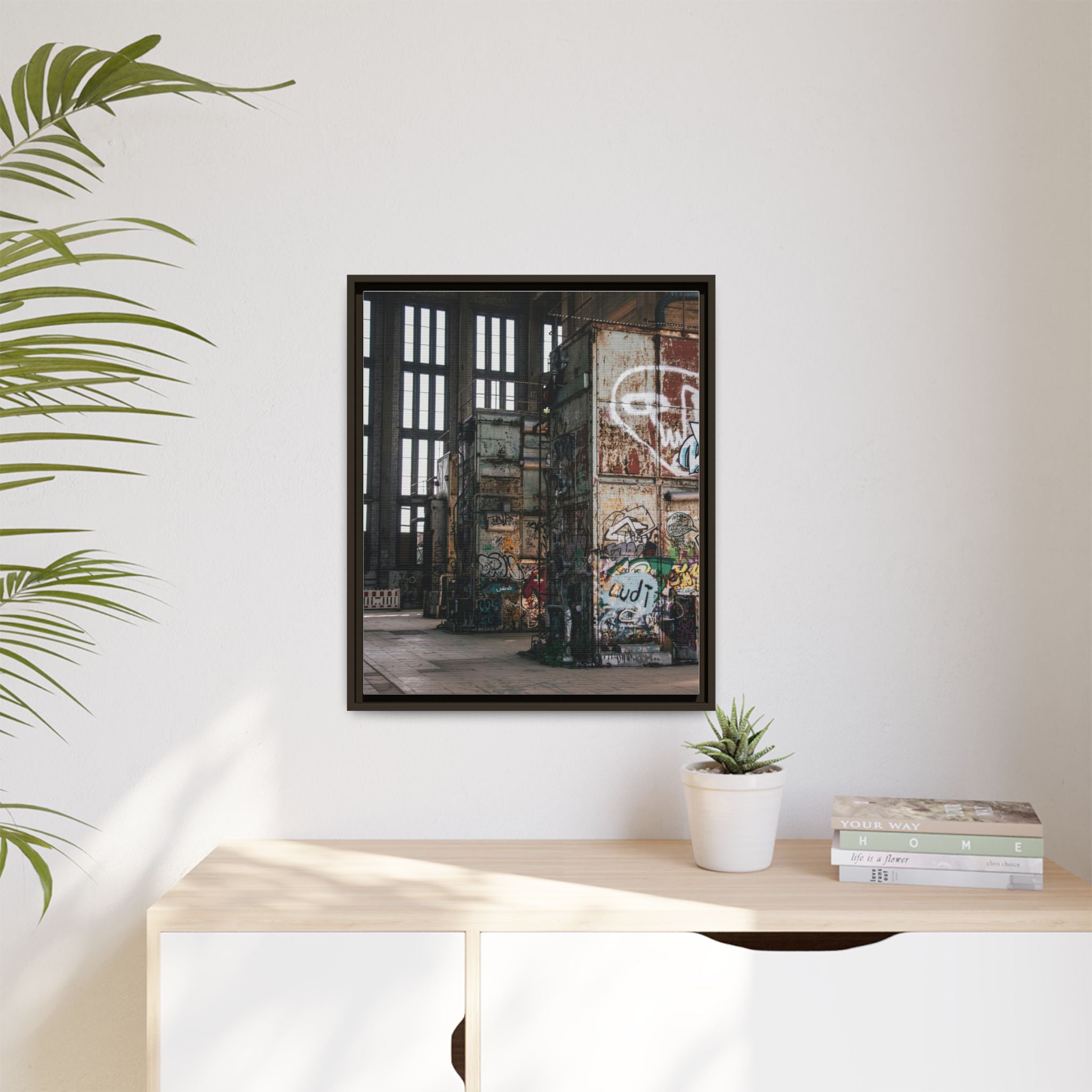 Urban Graffiti Ruins Matte Framed Canvas