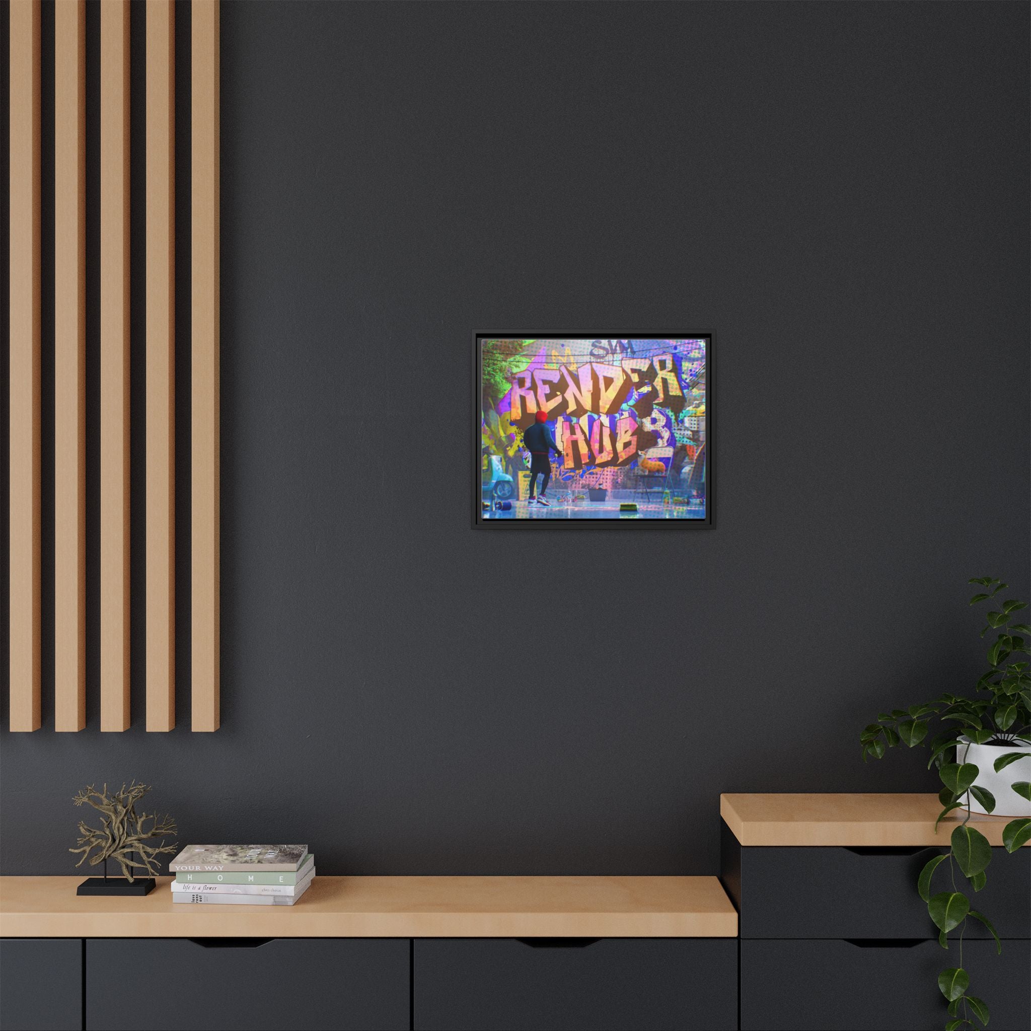 Graffiti Street Art Matte Canvas Framed Print — 'Render Hub' Urban Wall Decor