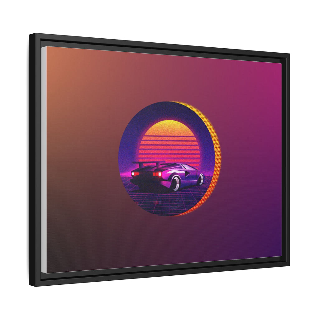 Retro Sunset Sports Car Matte Canvas Framed Wall Art