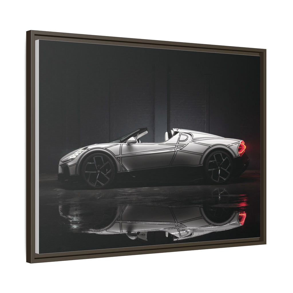 Framed Matte Canvas: Sleek Sports Car Reflection Wall Art