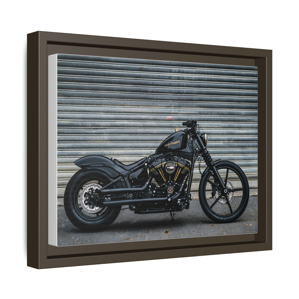 Framed Matte Canvas Motorcycle Print — Black Bobber Wall Art