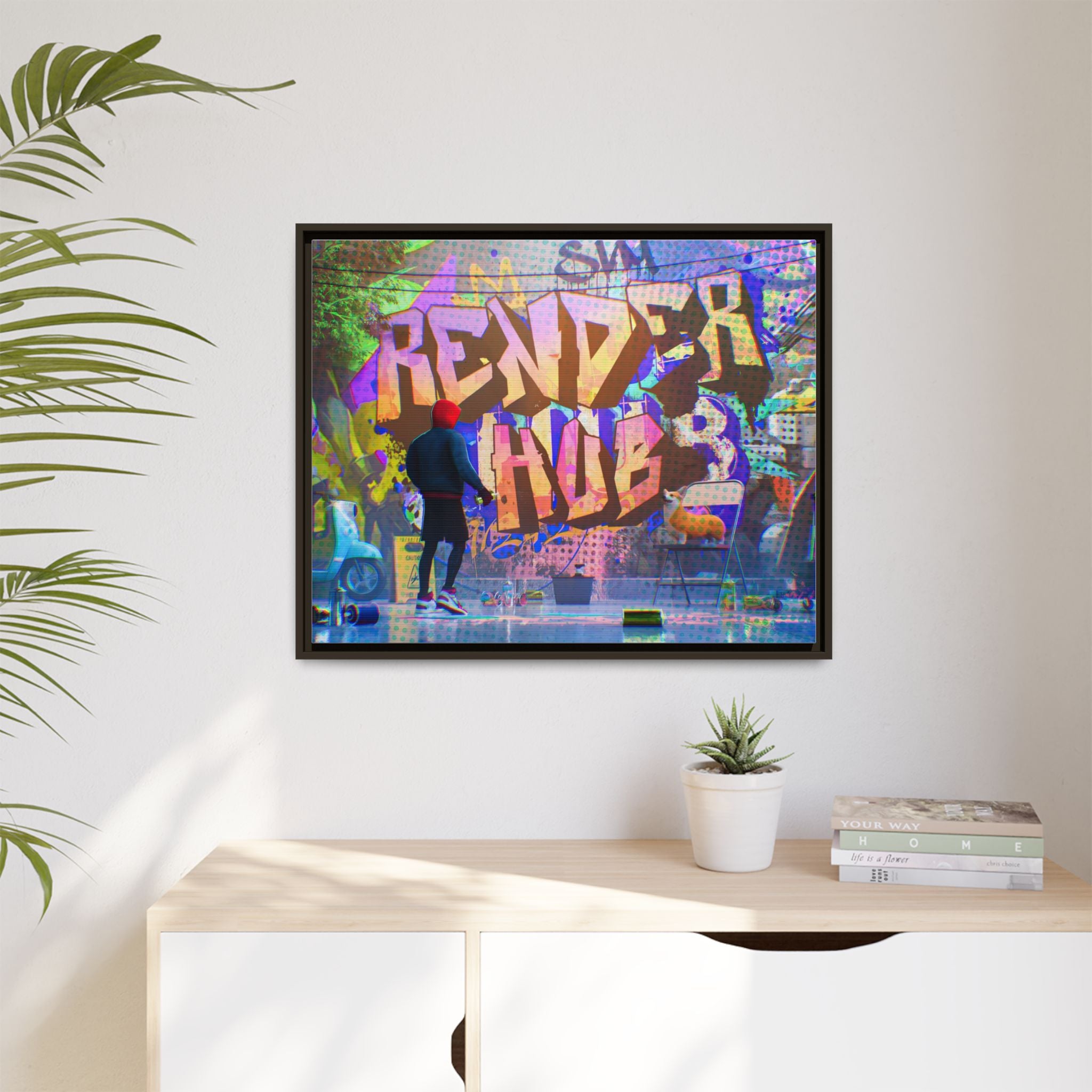 Graffiti Street Art Matte Canvas Framed Print — 'Render Hub' Urban Wall Decor