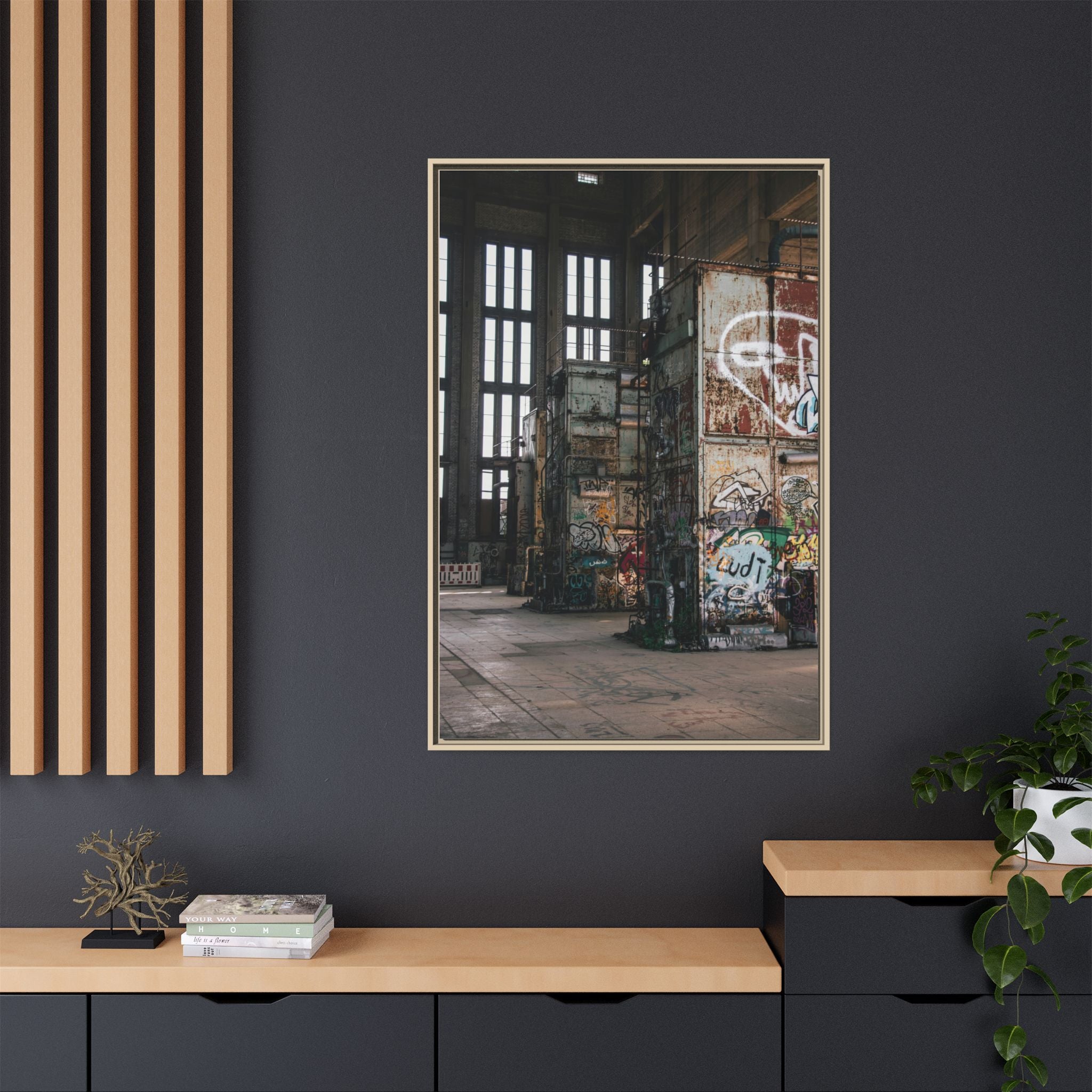 Urban Graffiti Ruins Matte Framed Canvas