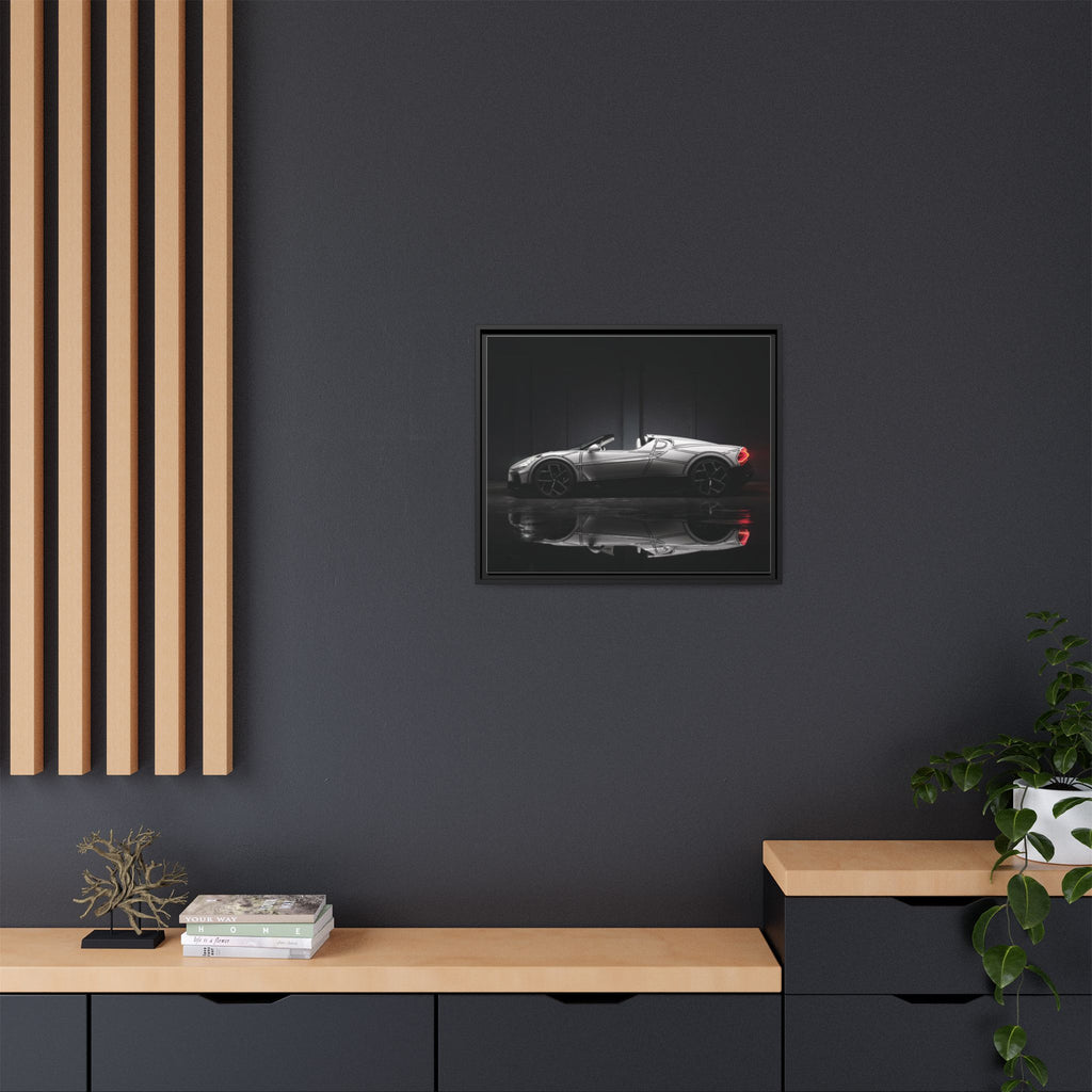 Framed Matte Canvas: Sleek Sports Car Reflection Wall Art