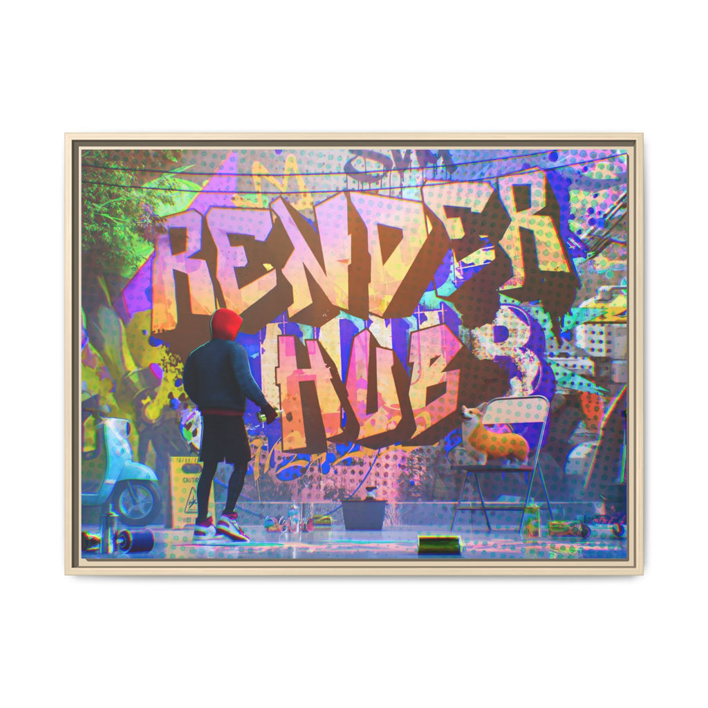 Graffiti Street Art Matte Canvas Framed Print — 'Render Hub' Urban Wall Decor