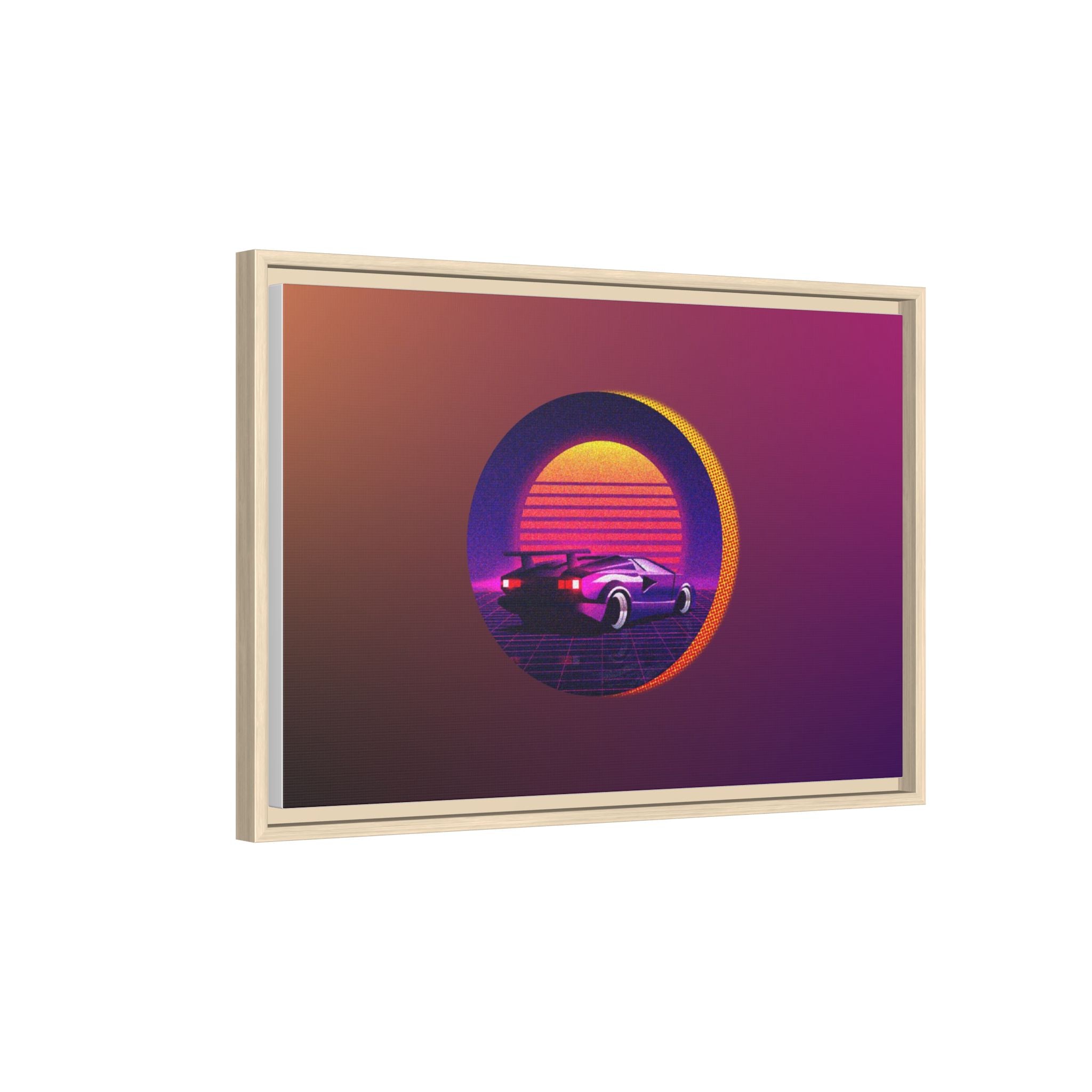 Retro Sunset Sports Car Matte Canvas Framed Wall Art
