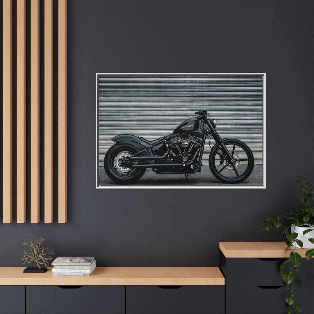 Framed Matte Canvas Motorcycle Print — Black Bobber Wall Art