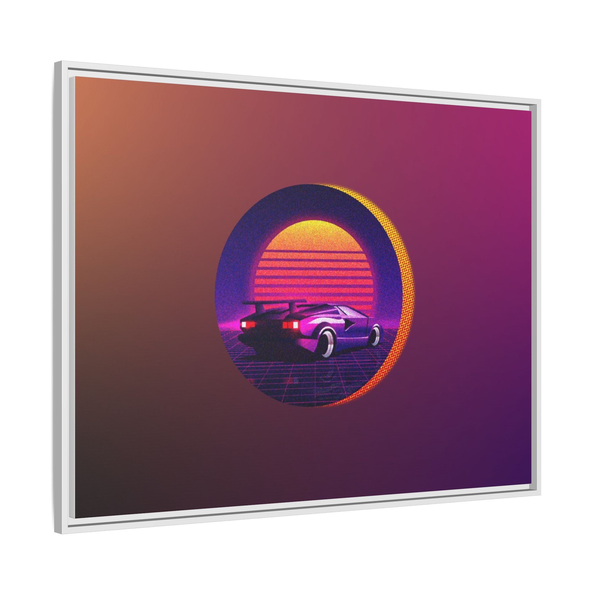 Retro Sunset Sports Car Matte Canvas Framed Wall Art
