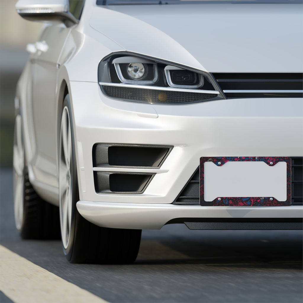 Neon Doodle Metal License Plate Frame