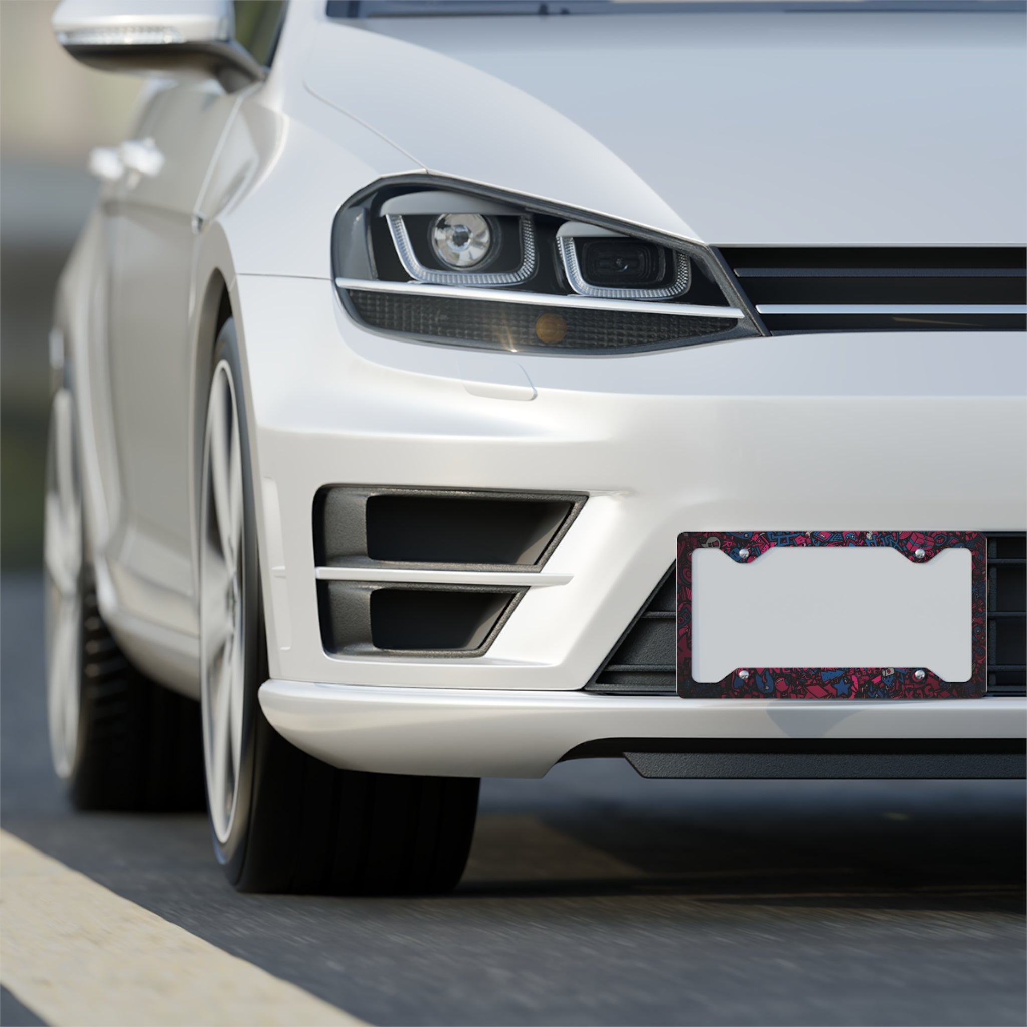 Neon Doodle Metal License Plate Frame