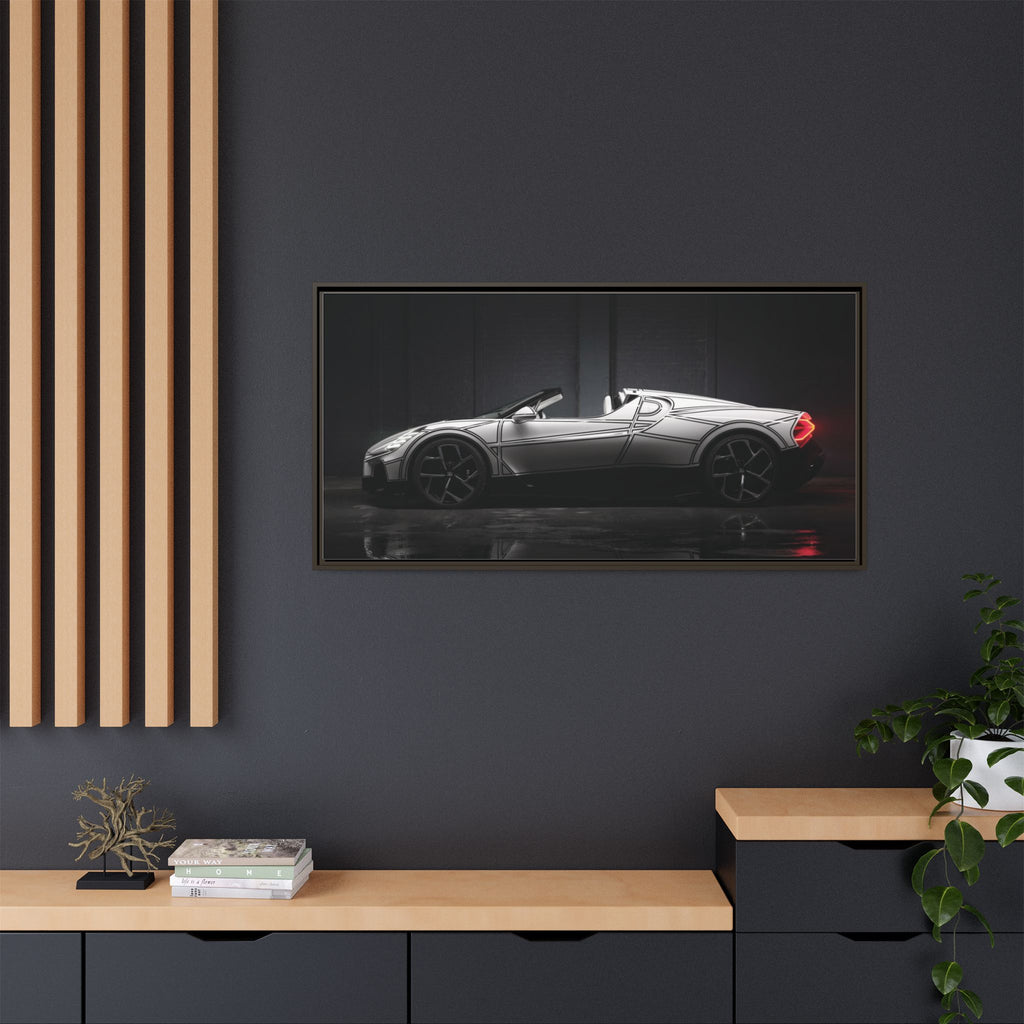 Framed Matte Canvas: Sleek Sports Car Reflection Wall Art