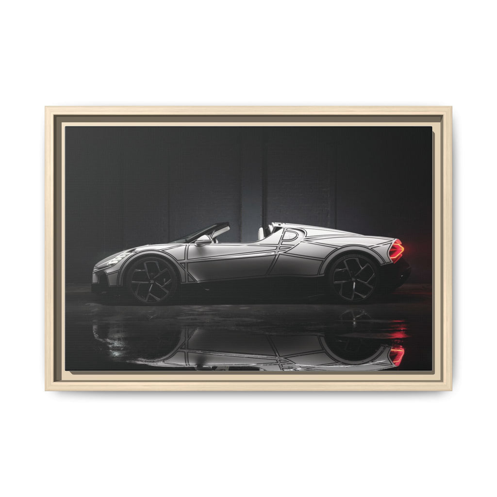 Framed Matte Canvas: Sleek Sports Car Reflection Wall Art