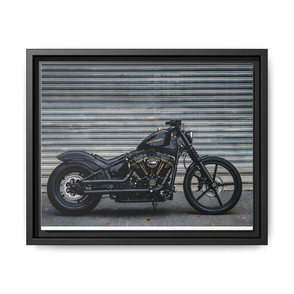 Framed Matte Canvas Motorcycle Print — Black Bobber Wall Art