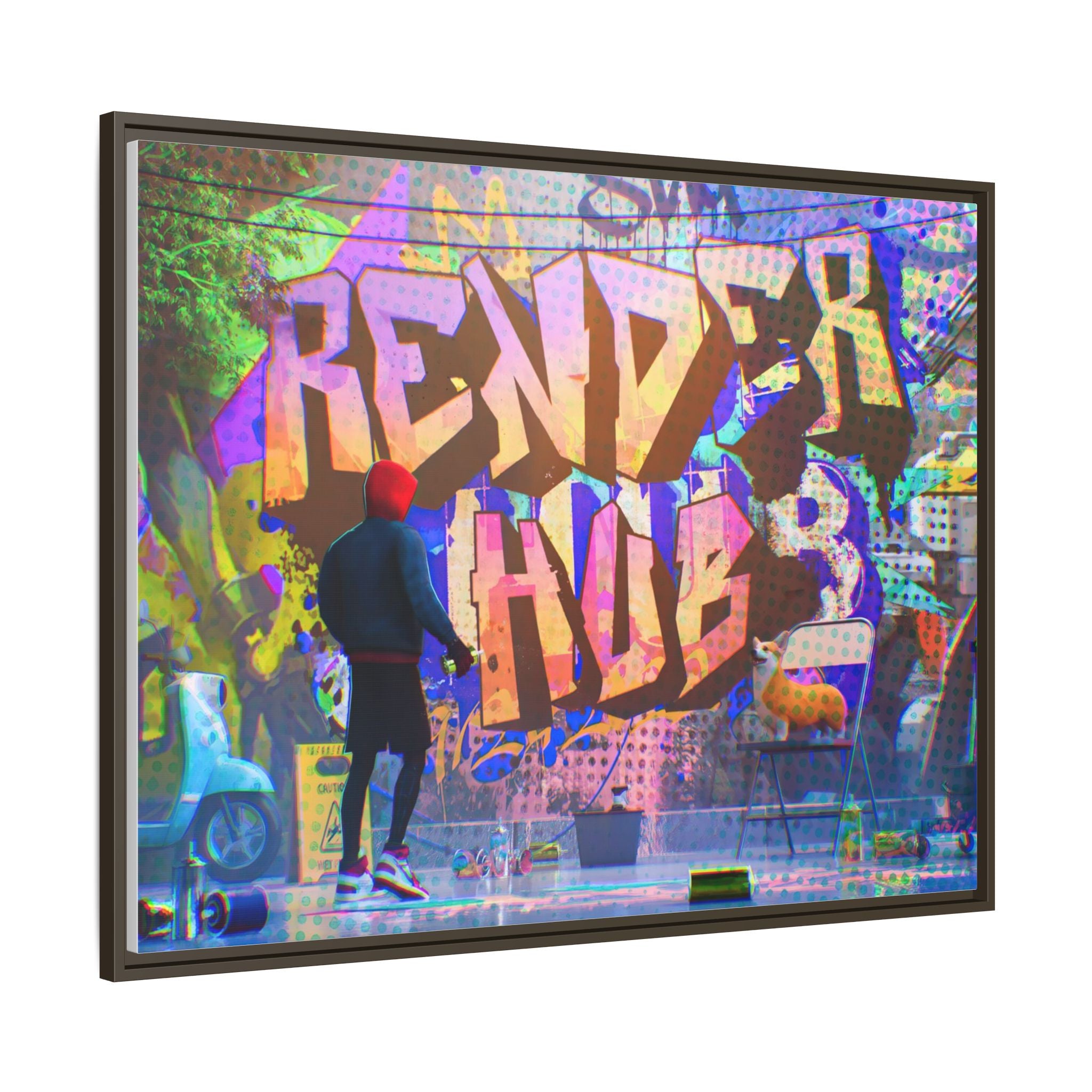 Graffiti Street Art Matte Canvas Framed Print — 'Render Hub' Urban Wall Decor