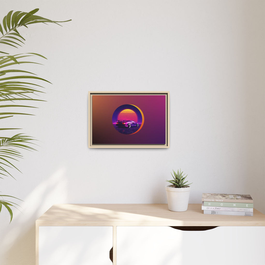 Retro Sunset Sports Car Matte Canvas Framed Wall Art