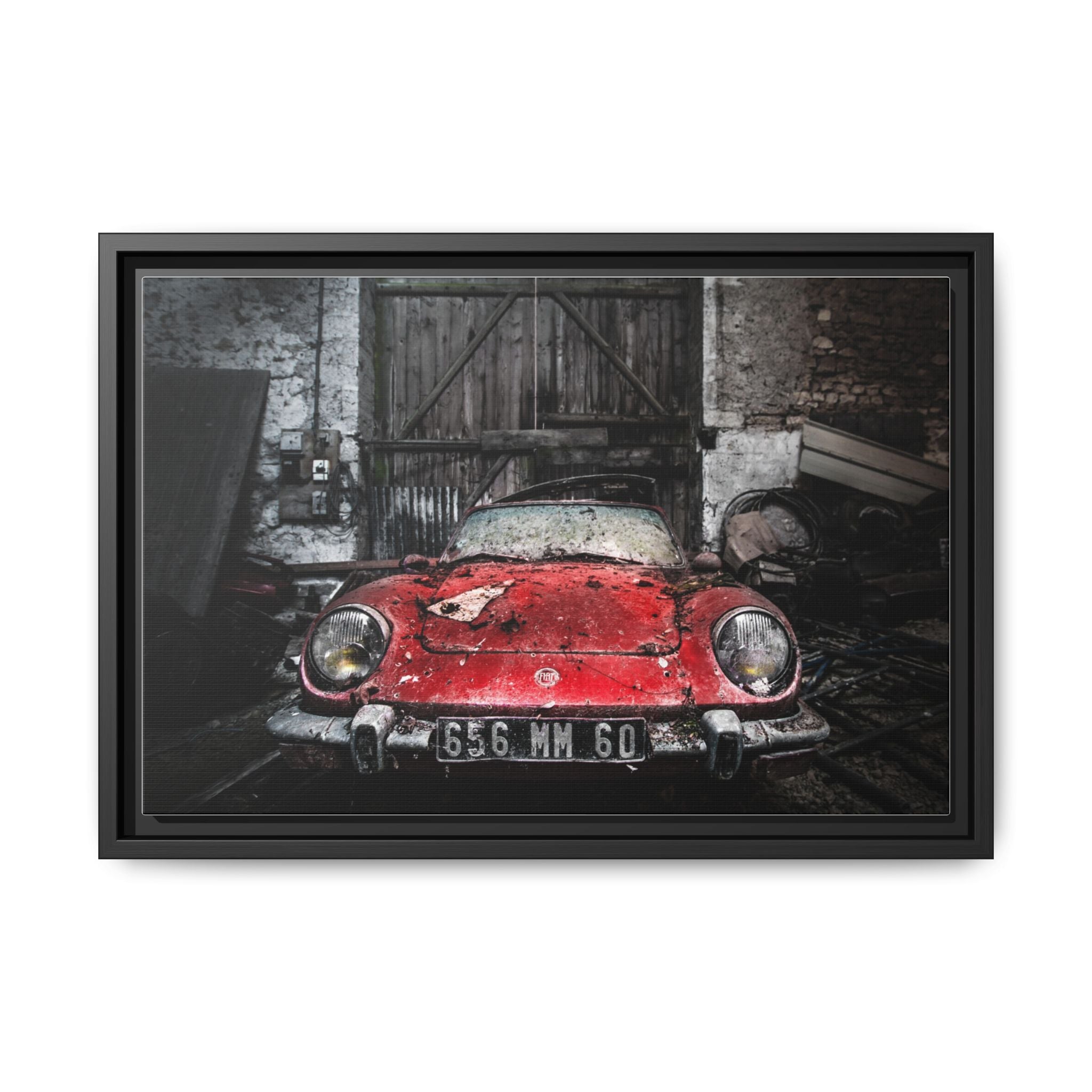 Vintage Red Sports Car Matte Canvas Art — Framed Automotive Wall Decor