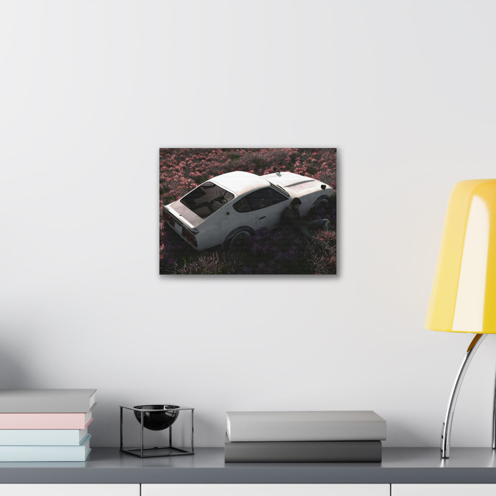 Vintage White Datsun in Wildflower Field Canvas