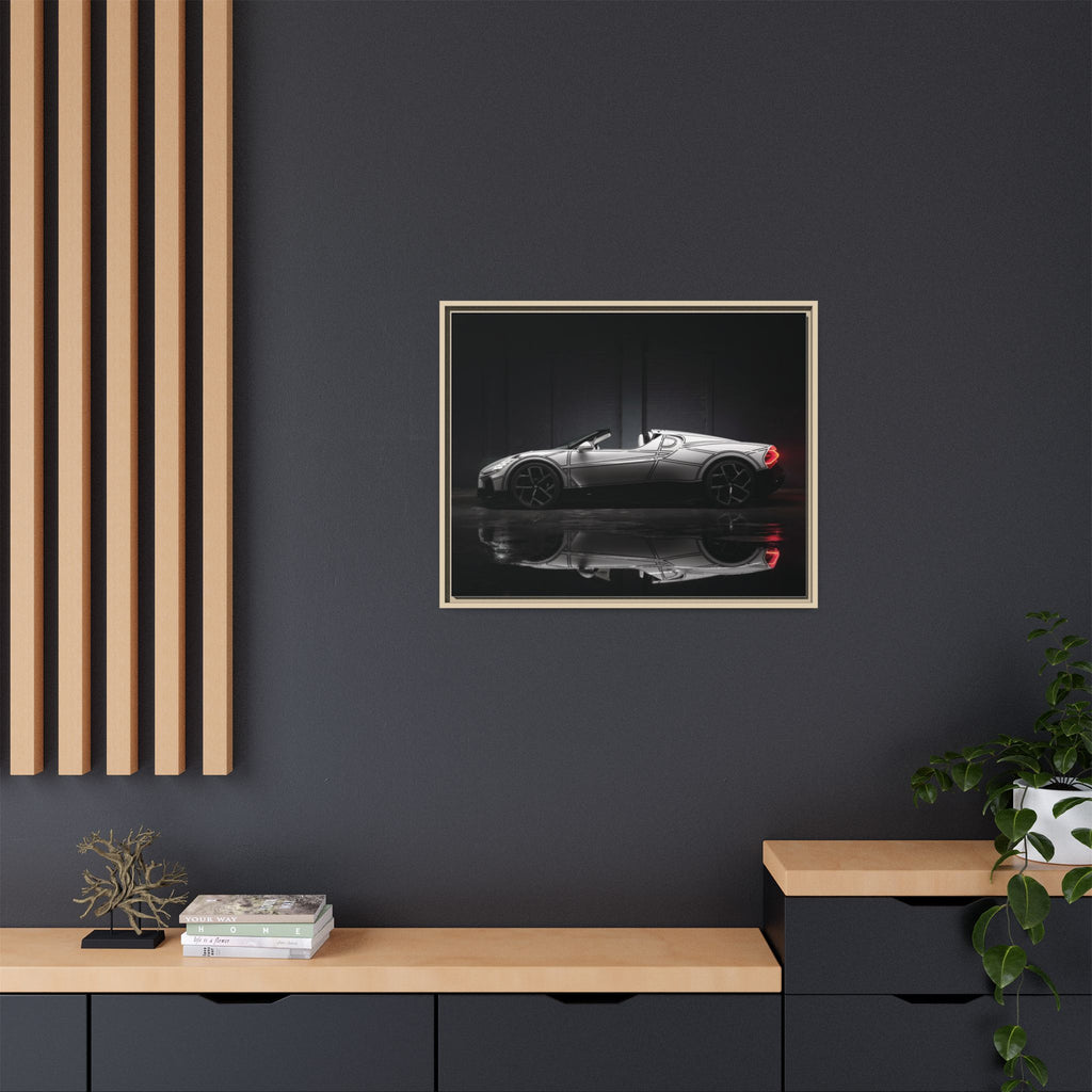 Framed Matte Canvas: Sleek Sports Car Reflection Wall Art