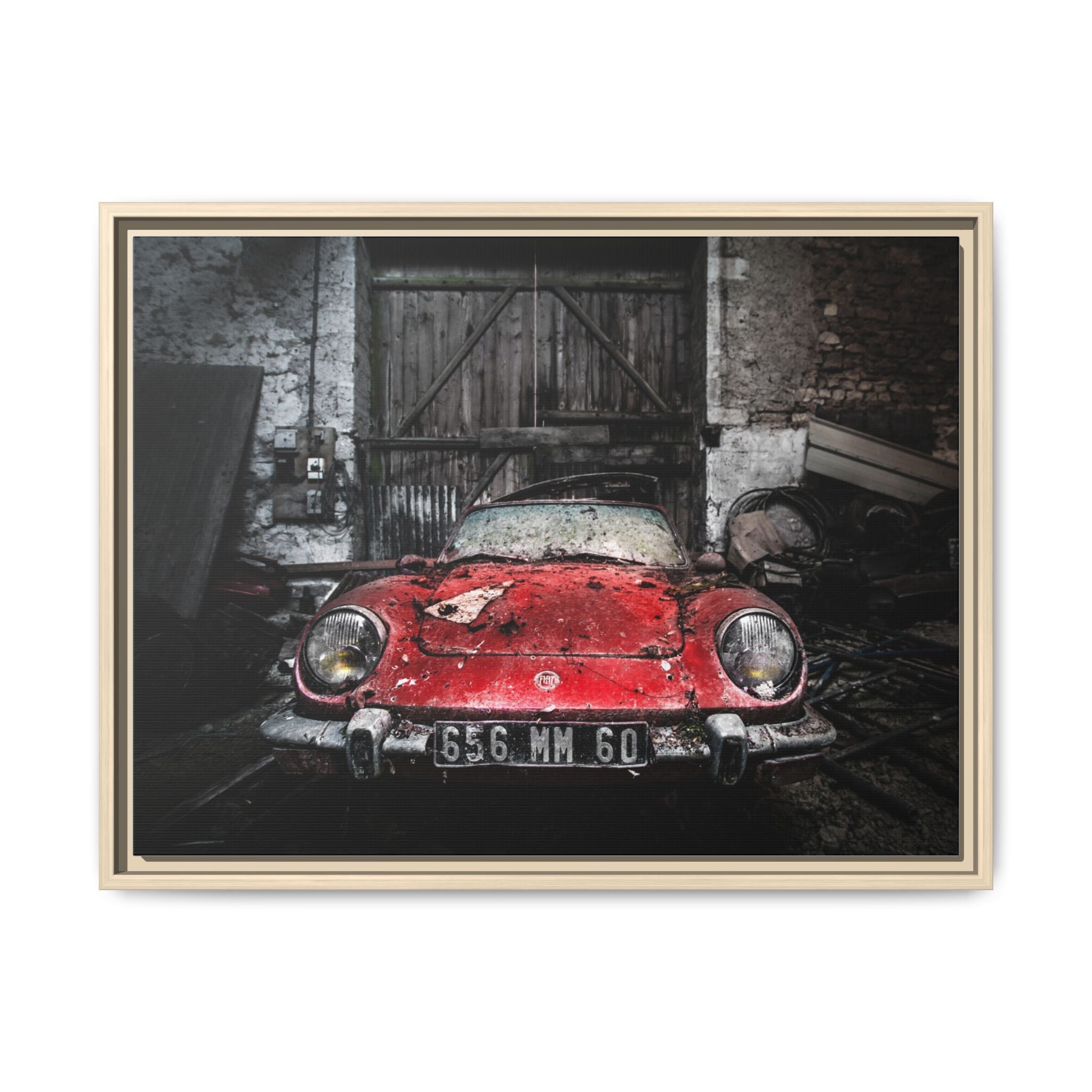 Vintage Red Sports Car Matte Canvas Art — Framed Automotive Wall Decor