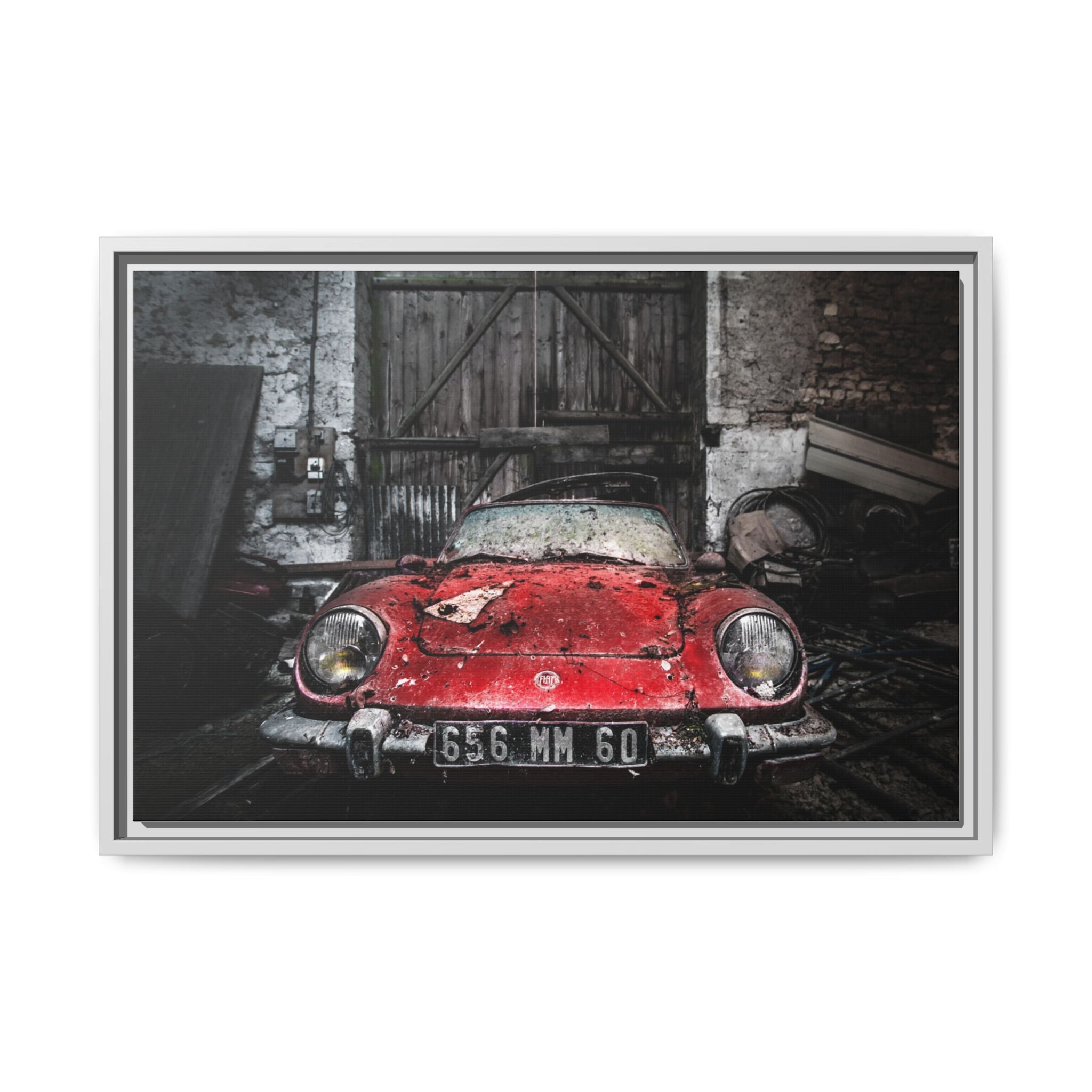 Vintage Red Sports Car Matte Canvas Art — Framed Automotive Wall Decor