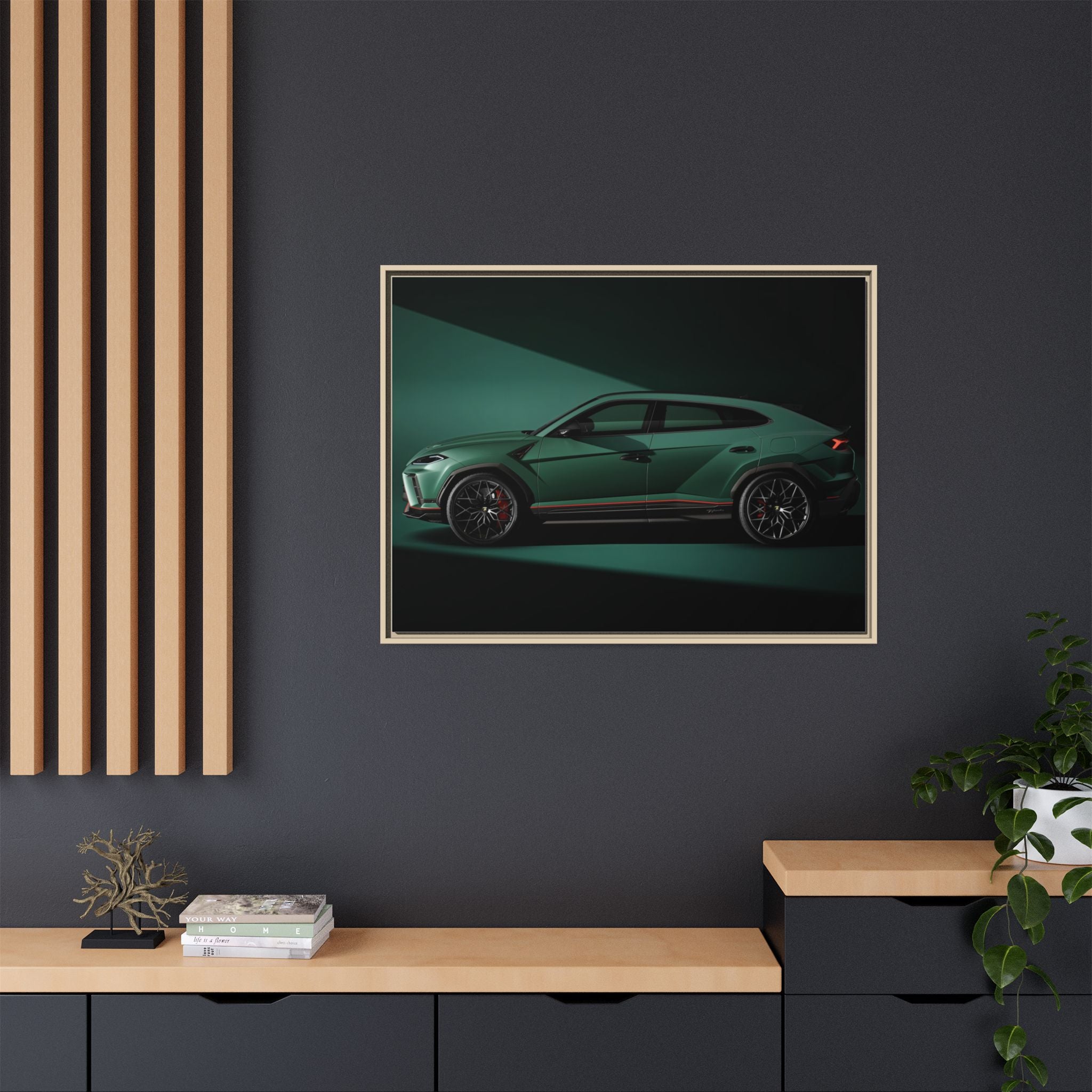 Framed Matte Canvas Print — Emerald Sports SUV Wall Art