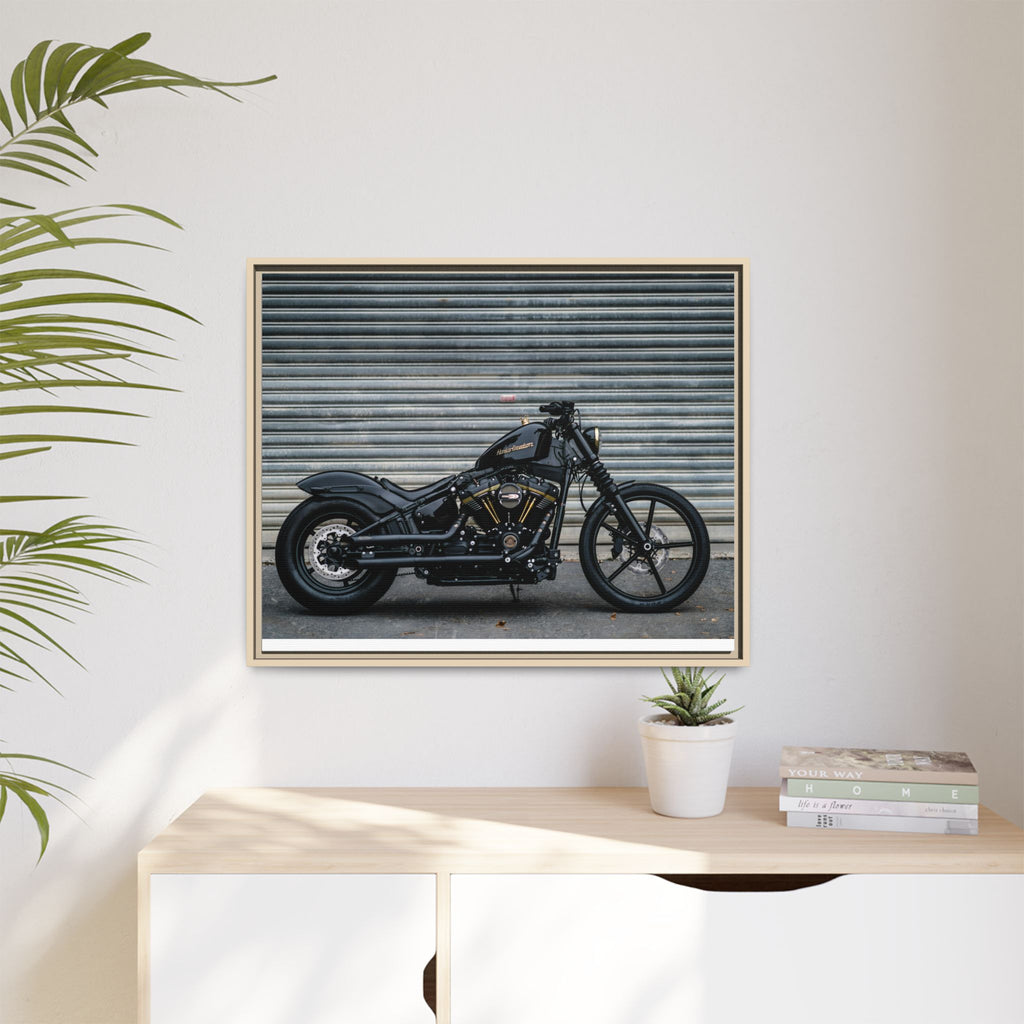 Framed Matte Canvas Motorcycle Print — Black Bobber Wall Art