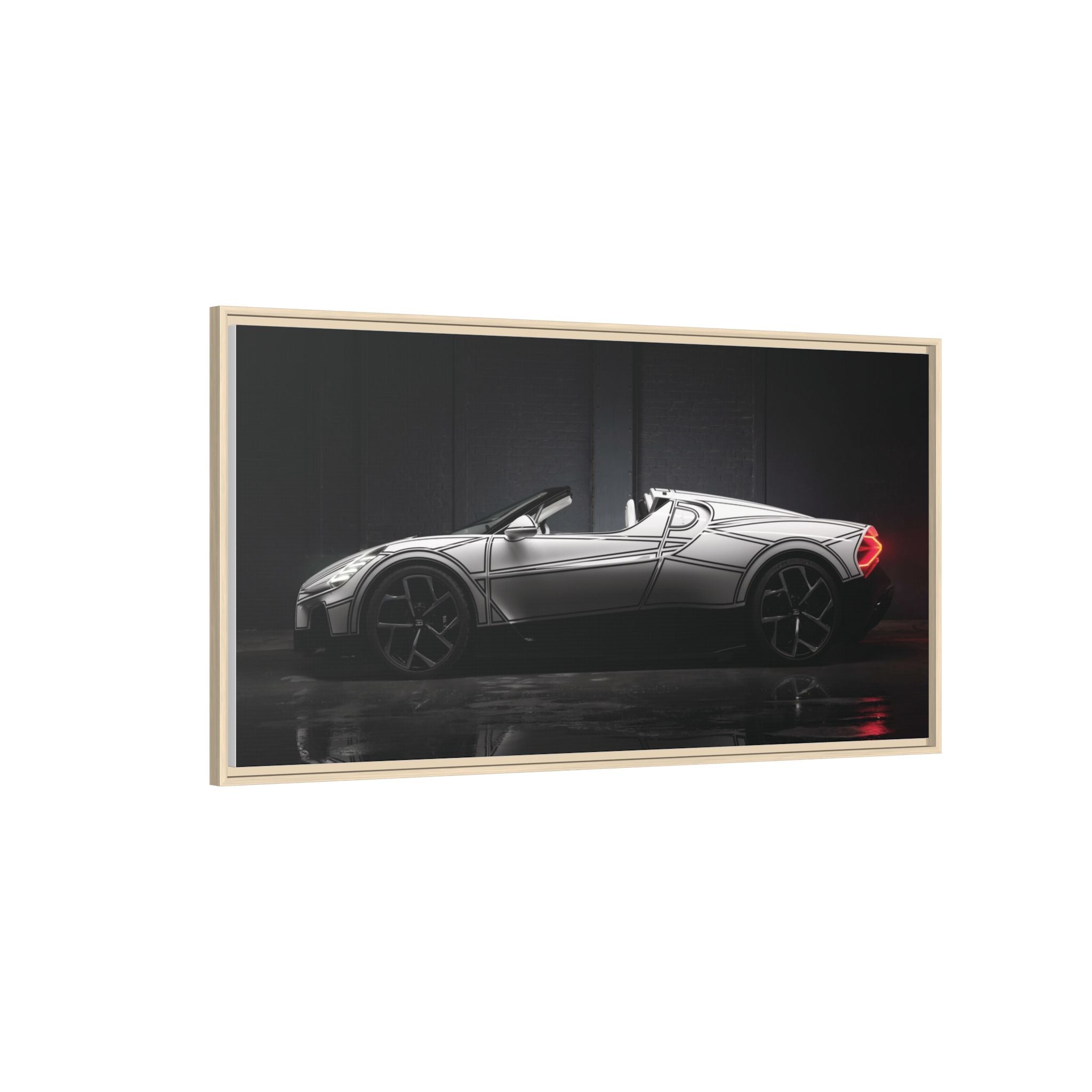 Framed Matte Canvas: Sleek Sports Car Reflection Wall Art