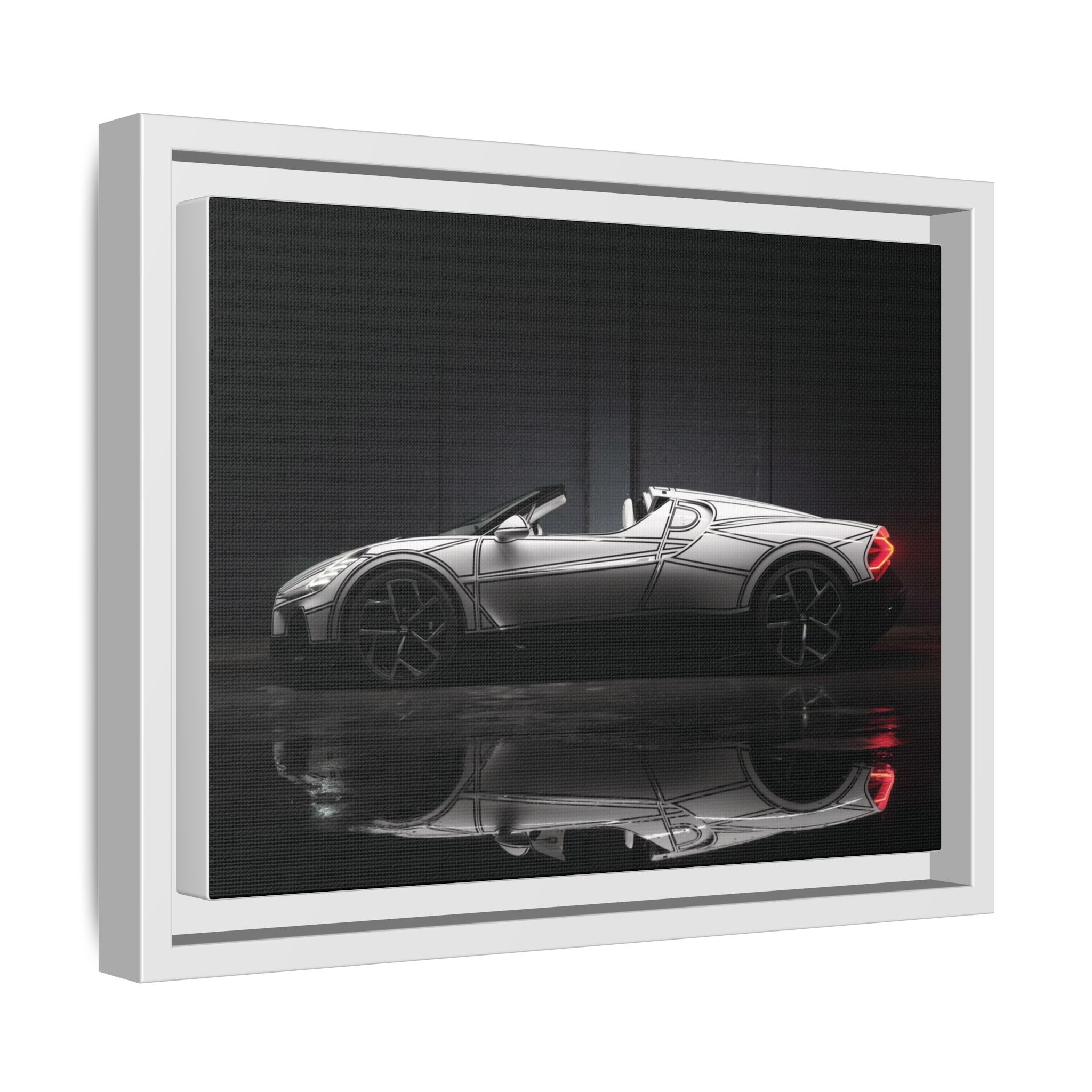Framed Matte Canvas: Sleek Sports Car Reflection Wall Art