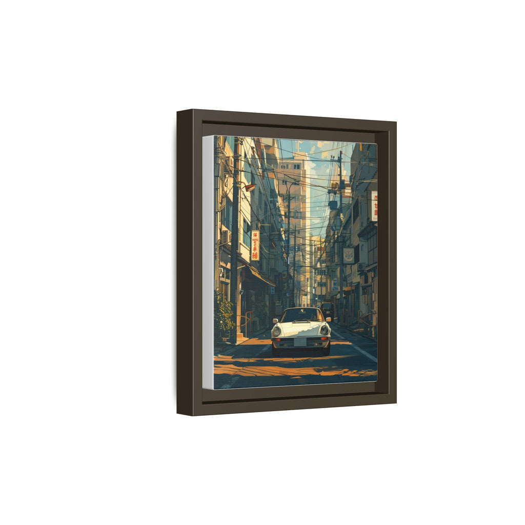 Vintage Sports Car Cityscape Framed Canvas Print
