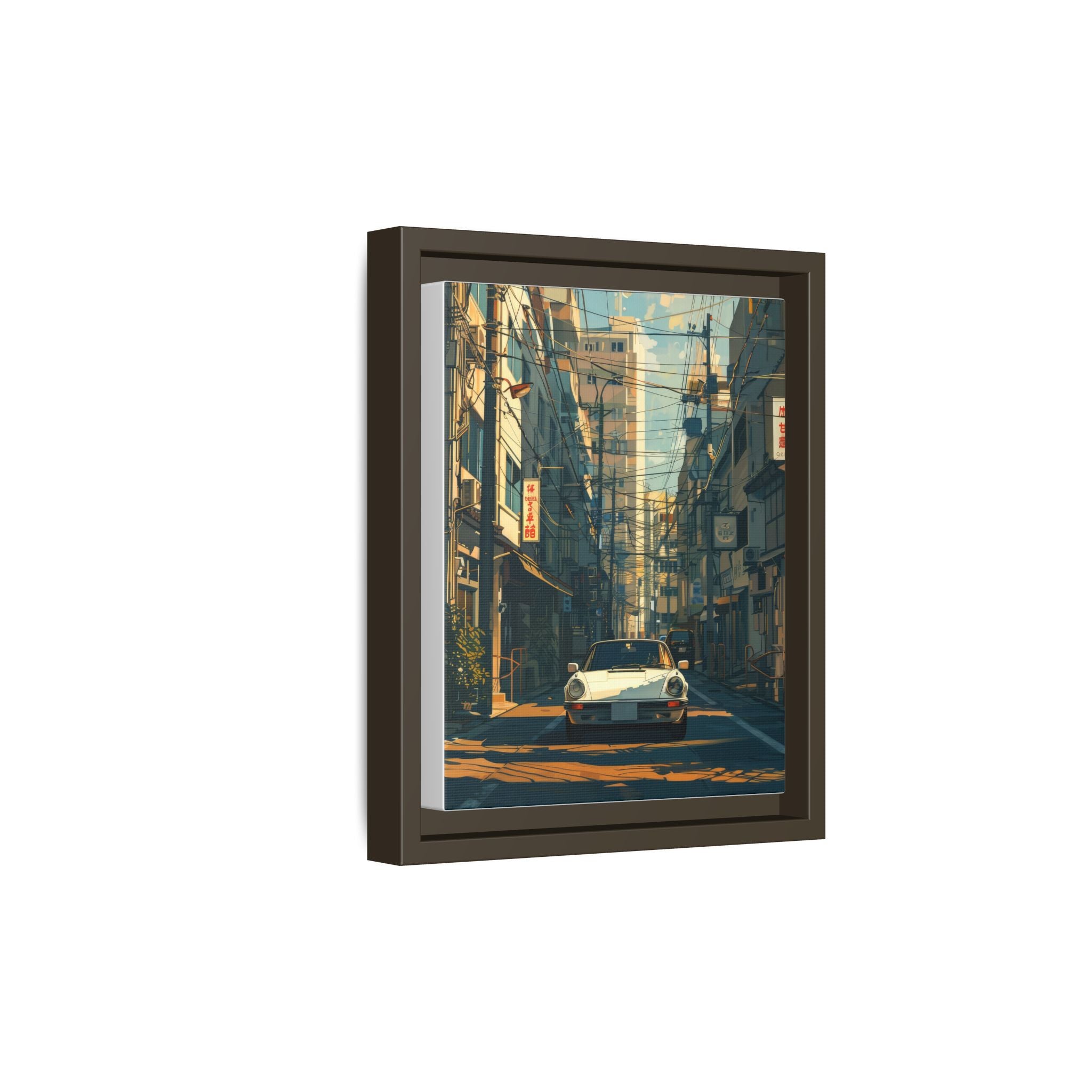Vintage Sports Car Cityscape Framed Canvas Print